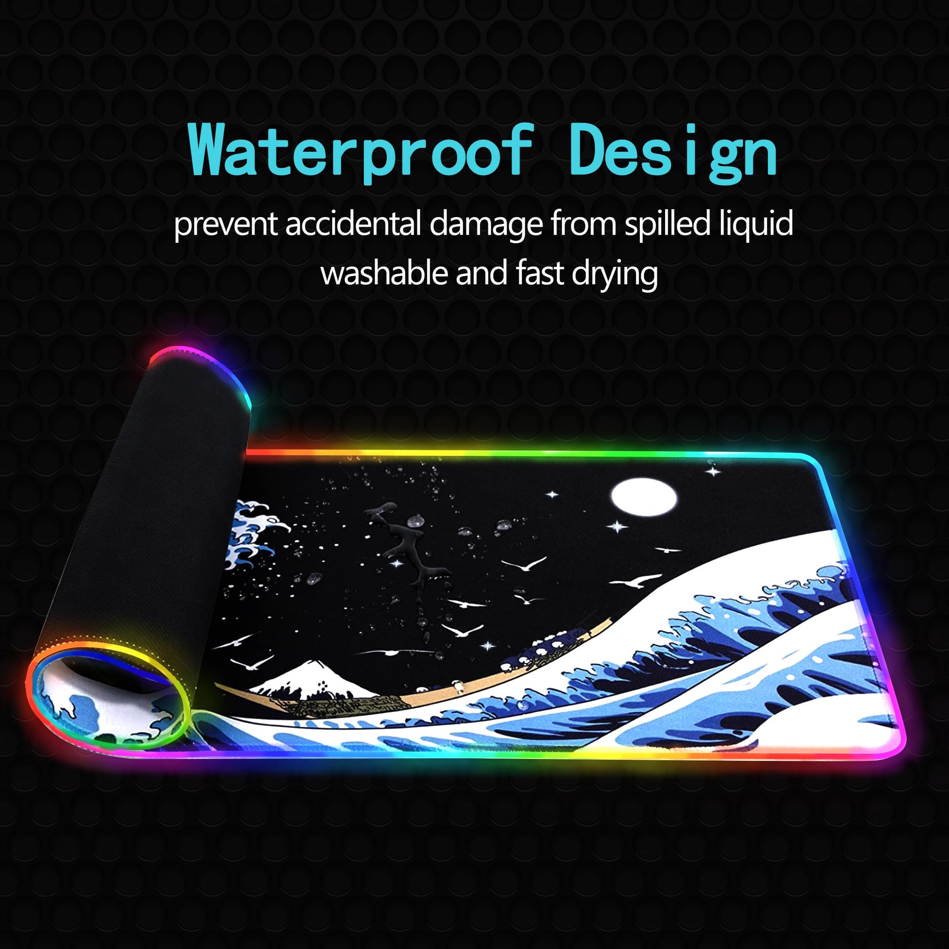 Gaming Laptop Mouse Pad,Sea Wave Big Mice Pads PC Keyboard Waterproof and Non-Slip 31.5 x 11.9