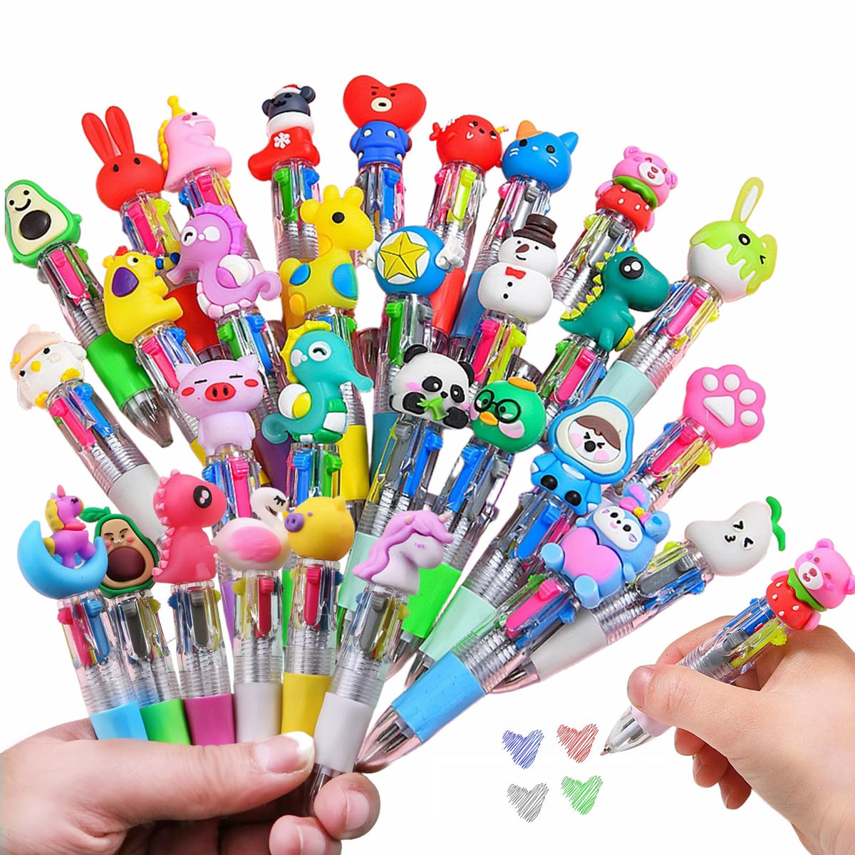 30 Pack Cute Multicolor Pens - Kawaii 4 in 1 Colors Ballpoint Pens for Office School,Classroom
