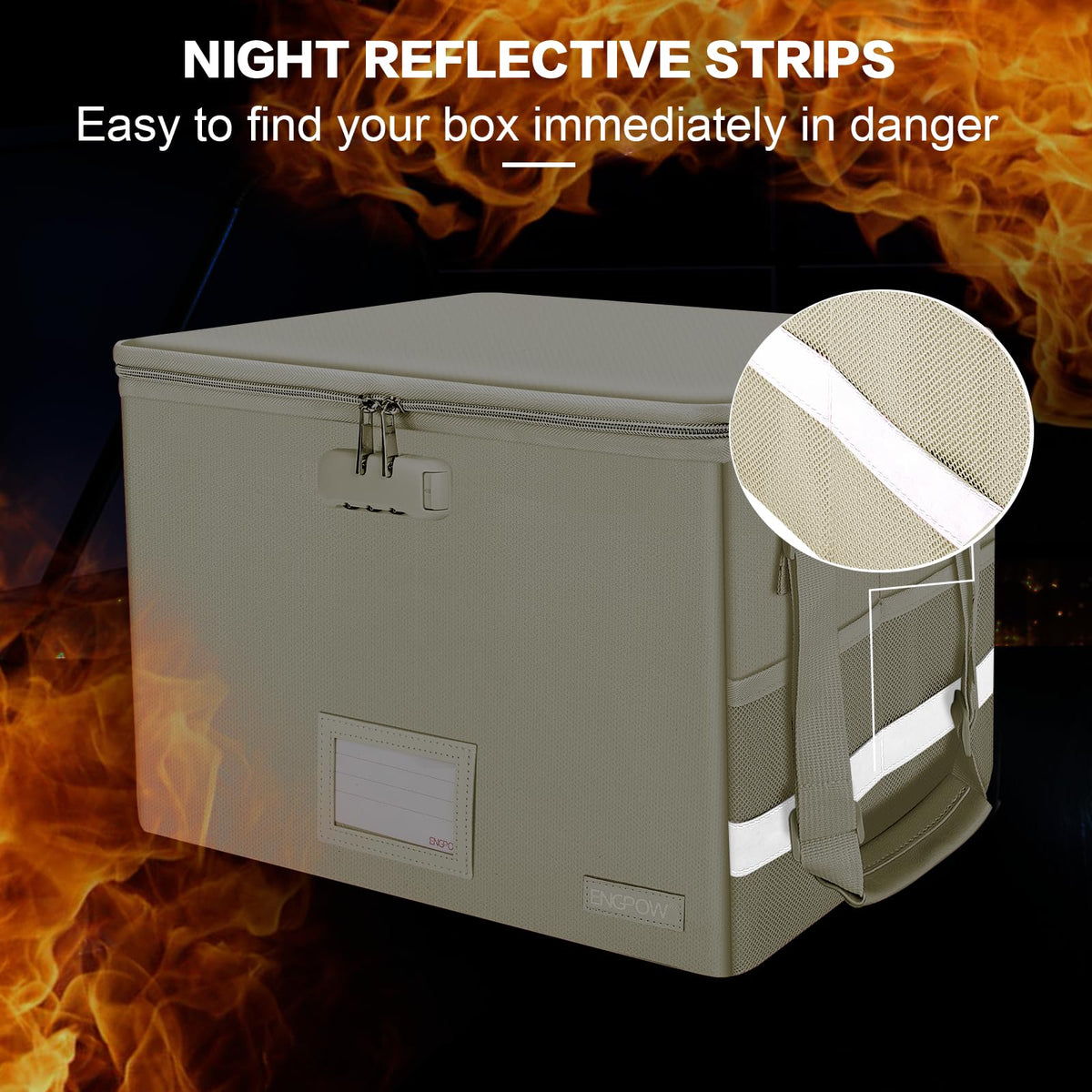 ENGPOW File Box with Lock, Fireproof Document Box with Zipper Lid, Collapsible File Storage