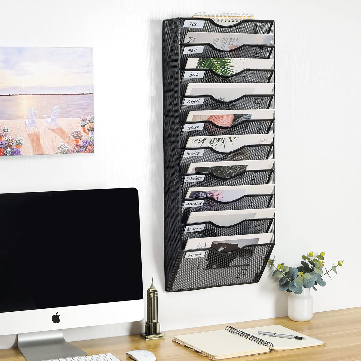 PAG-Mass Hanging Wall File Holder Organizer Mail Sorter Literature Rack for Office, 10 Pockets