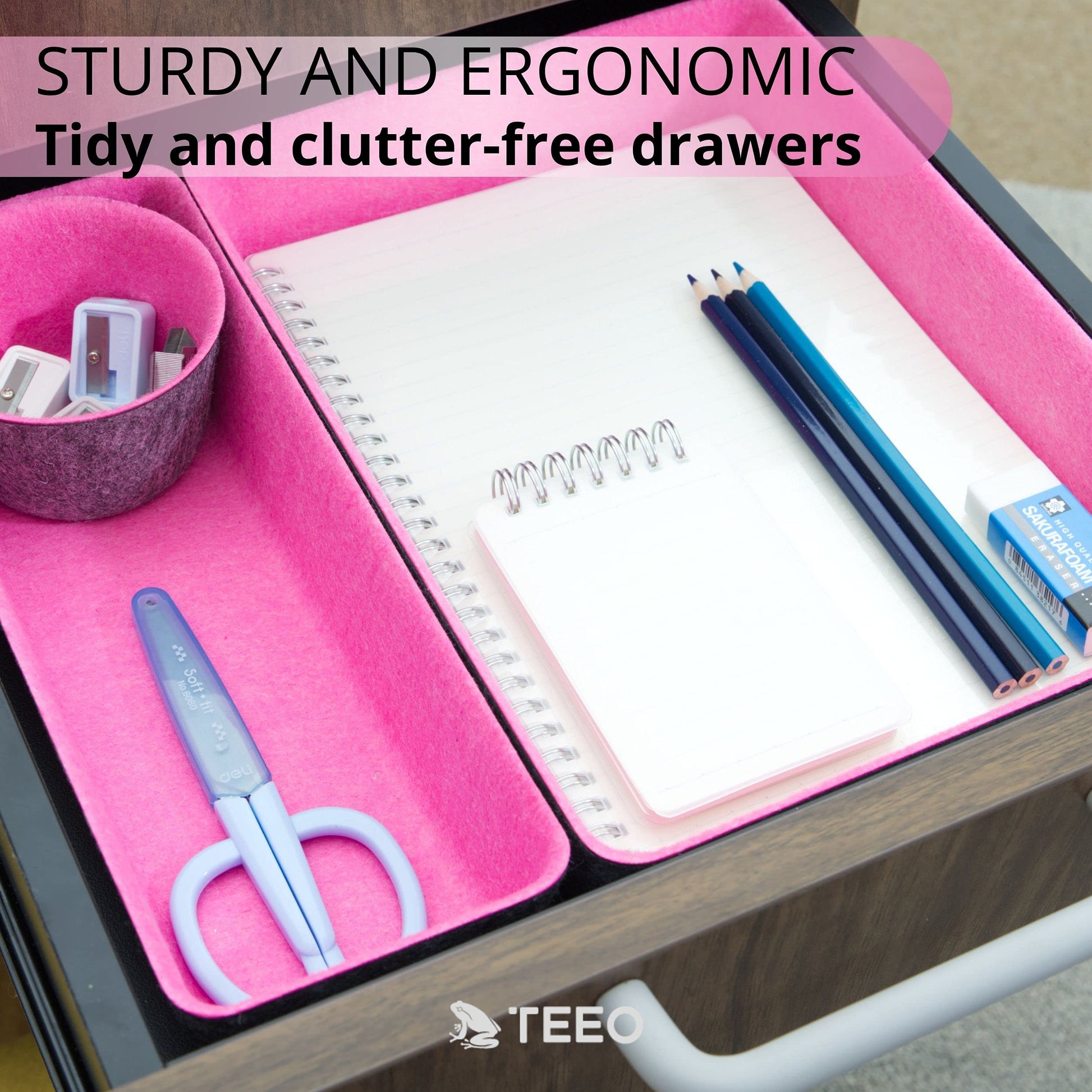 Teeo - Desktop Storage Drawers - Makeup Organizer Drawers - Office Drawer Organizer Tray - Pink