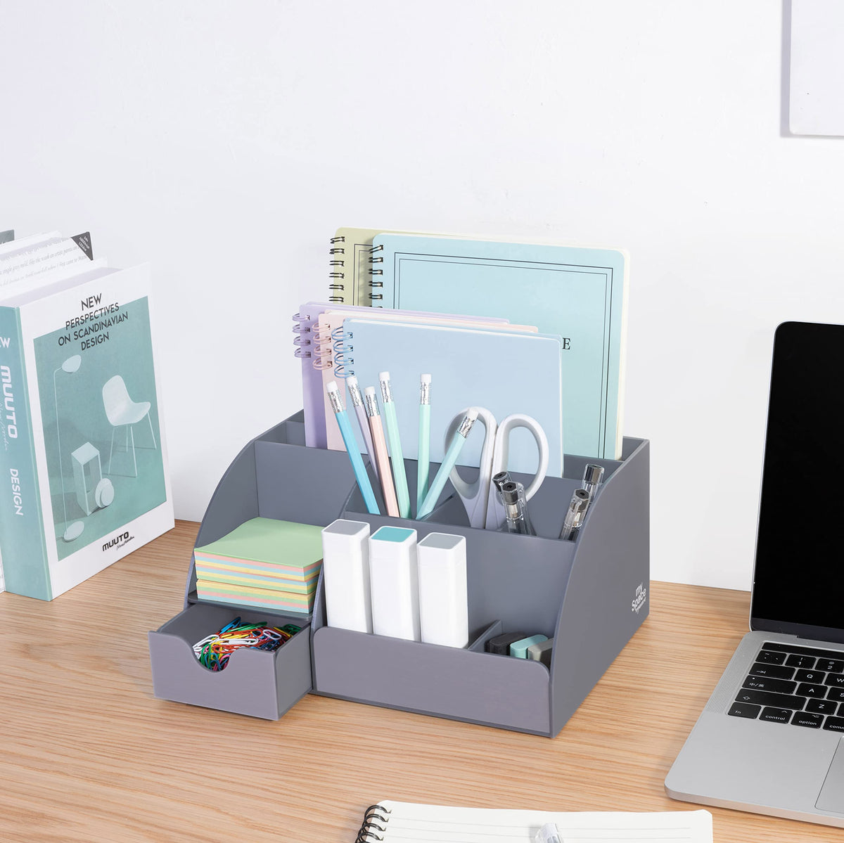 My Space Organizers Grey Desk Organizer, 9 Compartments, Office Supplies and Desk Accessories
