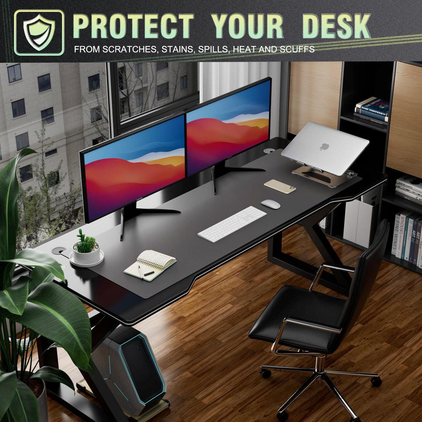 K KNODEL Extra Large Desk Mat, Leather Mouse Pad (47.2"x17", Dark Gray)