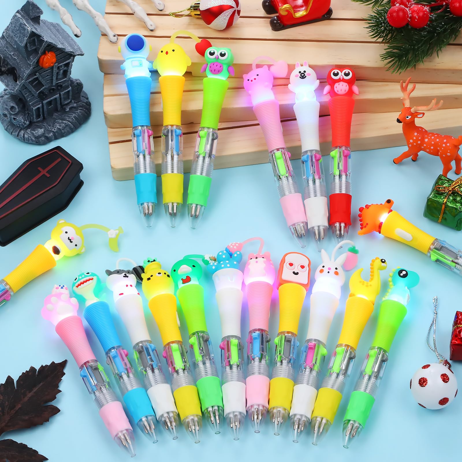CZWZ 20Pcs Multicolor Pens in One 4-in-1 Cute Pens Bulk, Ballpoint Pen for Birthdays and Parties