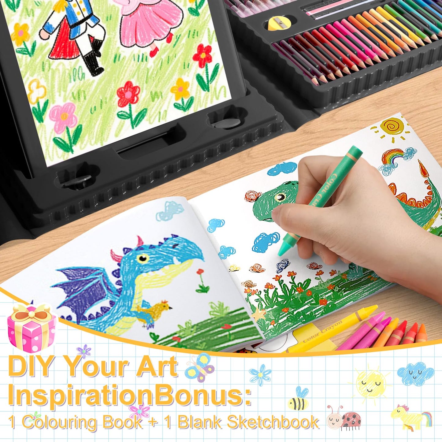 GOTIDEAL Kids Art Kit, Art Supplies for Kids, 210 PCS Art Set, Black