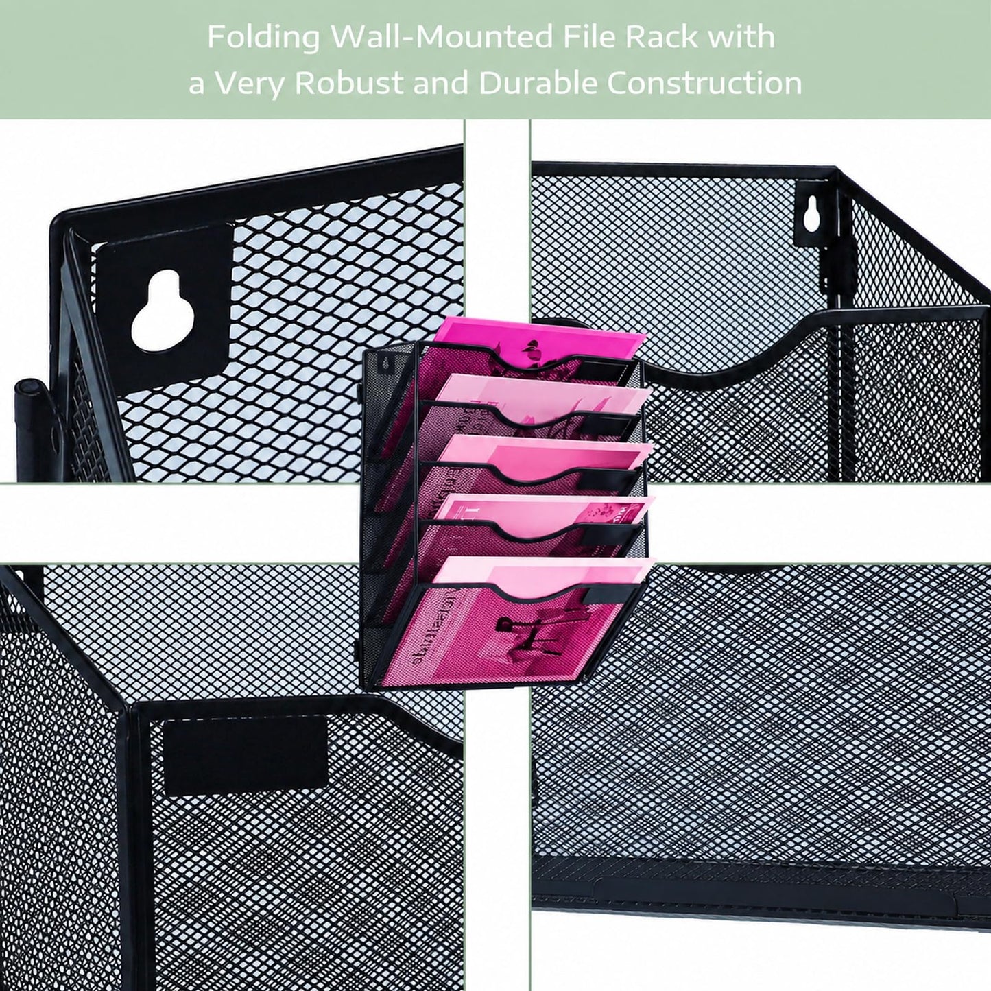 ideallife 5 Pockets Mesh Wall File Holder Organizer Office Hanging File Folder Magazine Rack