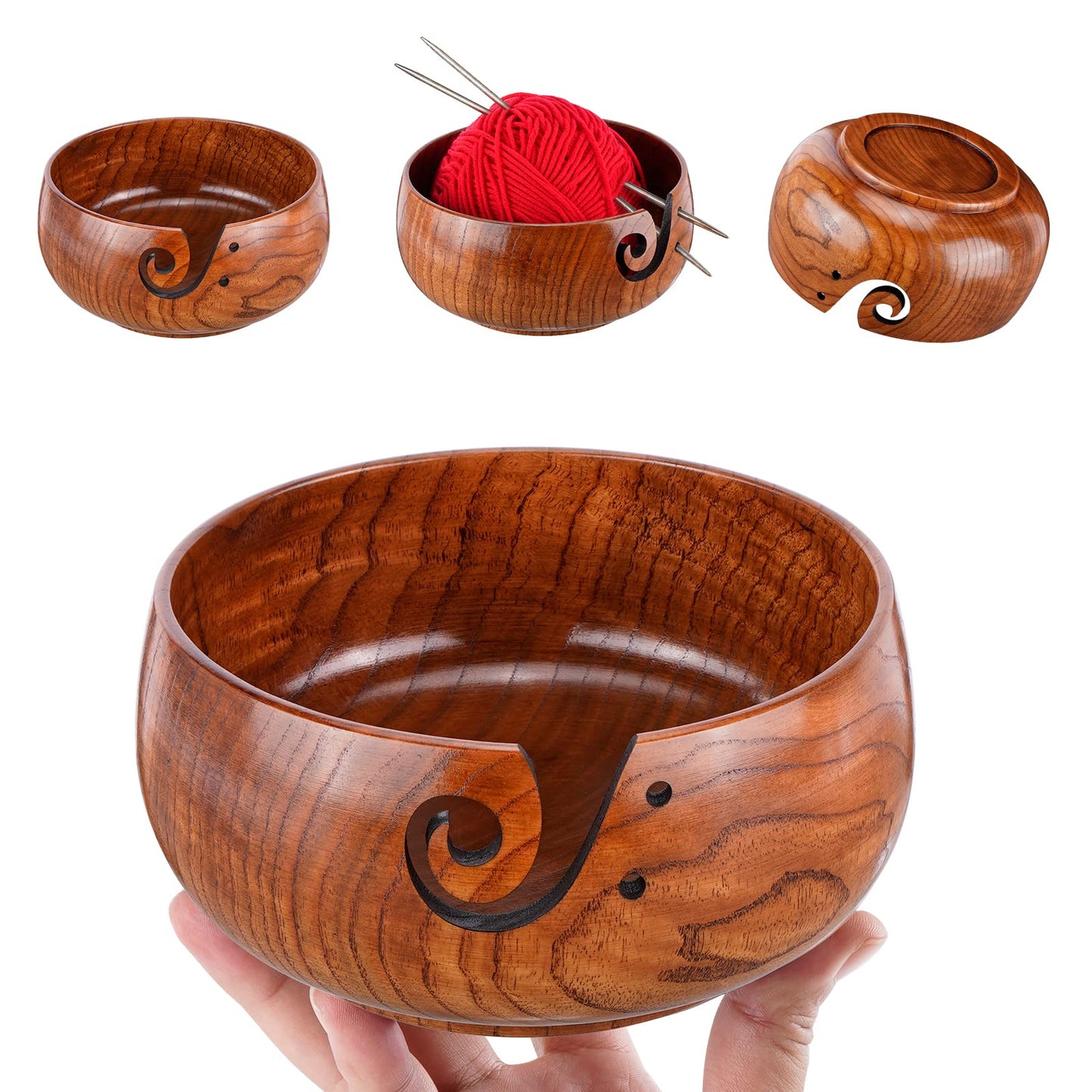 Wooden Yarn Bowl, Knitting Yarn Bowl with Holes Storage Handmade to Prevent Slipping, Perfect Yarn