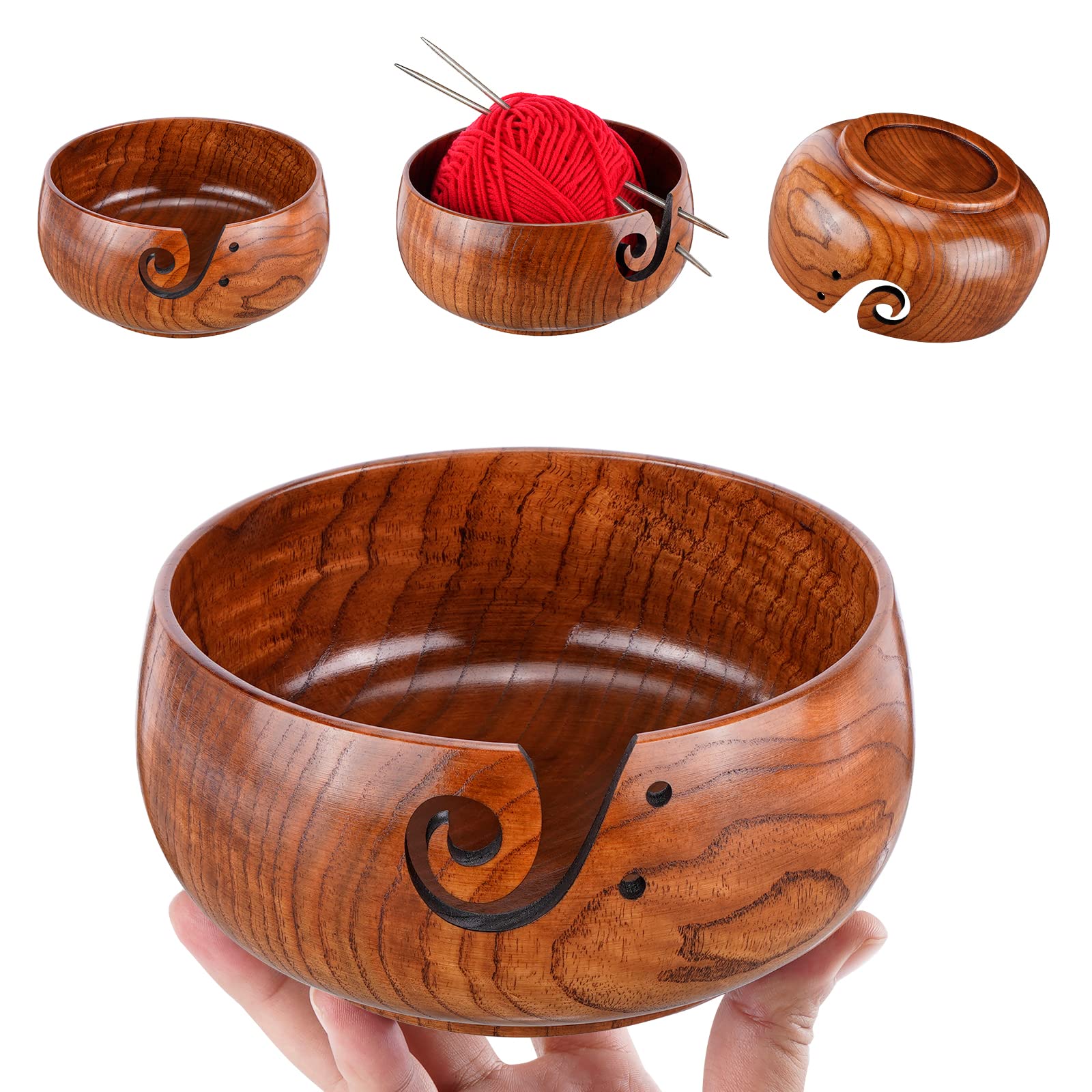 Wooden Yarn Bowl, Knitting Yarn Bowl with Holes Storage Handmade to Prevent Slipping, Perfect Yarn