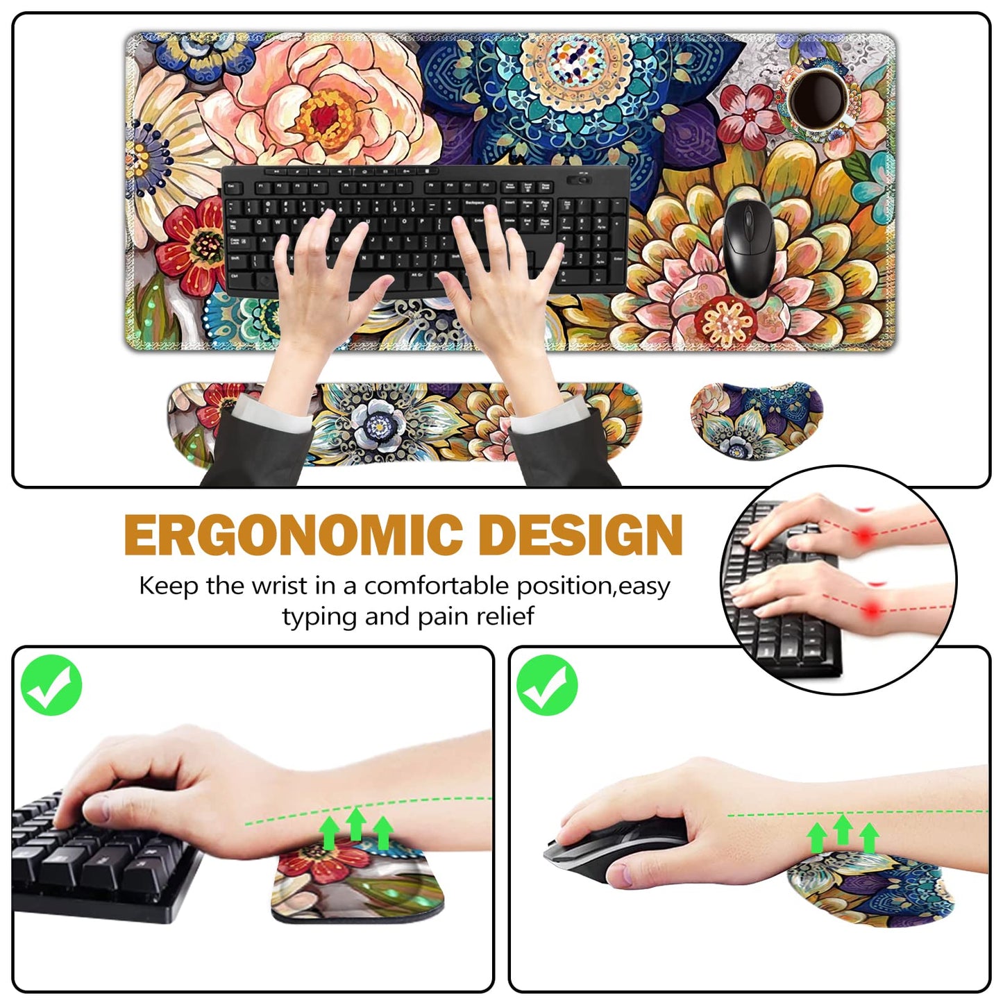 ToLuLu Extended Gaming Mouse Pad, Ergonomic Keyboard Mouse Wrist Rest Set