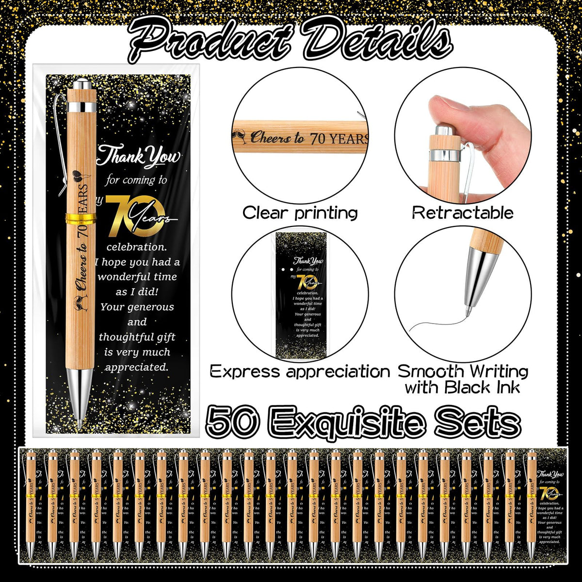 Sayglossy 50 Sets 70th Birthday Party Favors with Pens And Thank You Cards