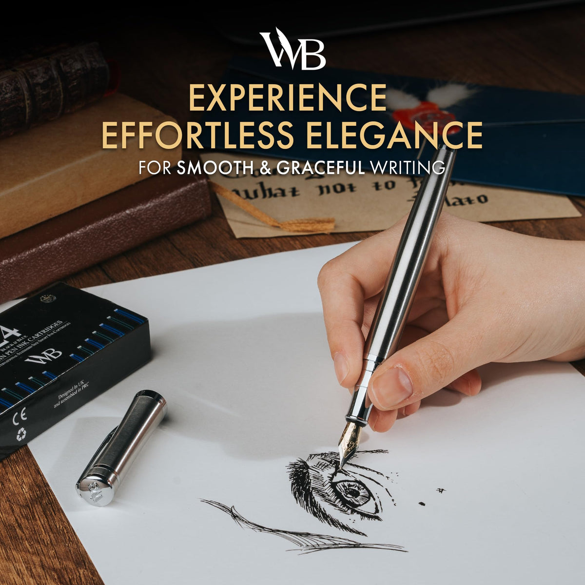 Wordsworth & Black Fountain Pen Set for Writing,Extra Fine Nib, Silver