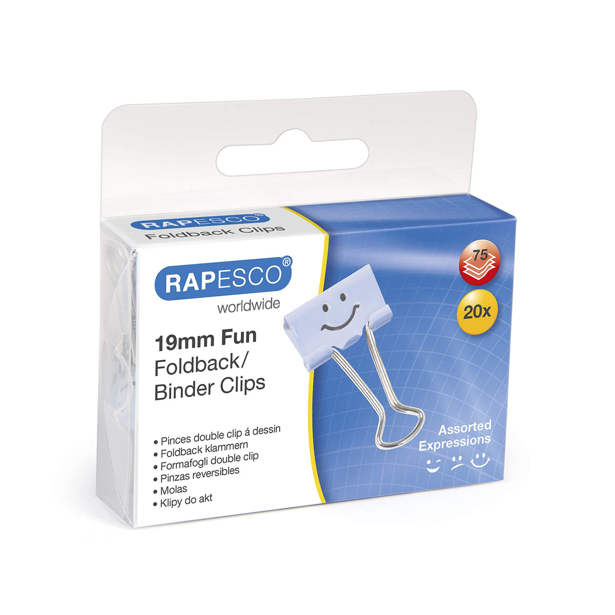 Rapesco Binder Clips, 3/4" Emoji Clips [Pack of 20]