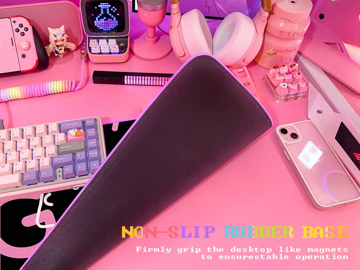 JMIYAV Pink RGB Gaming Mouse Pad 31.5x12 Inch PC XL Large Extended Glowing Led Light Up Desk Pad