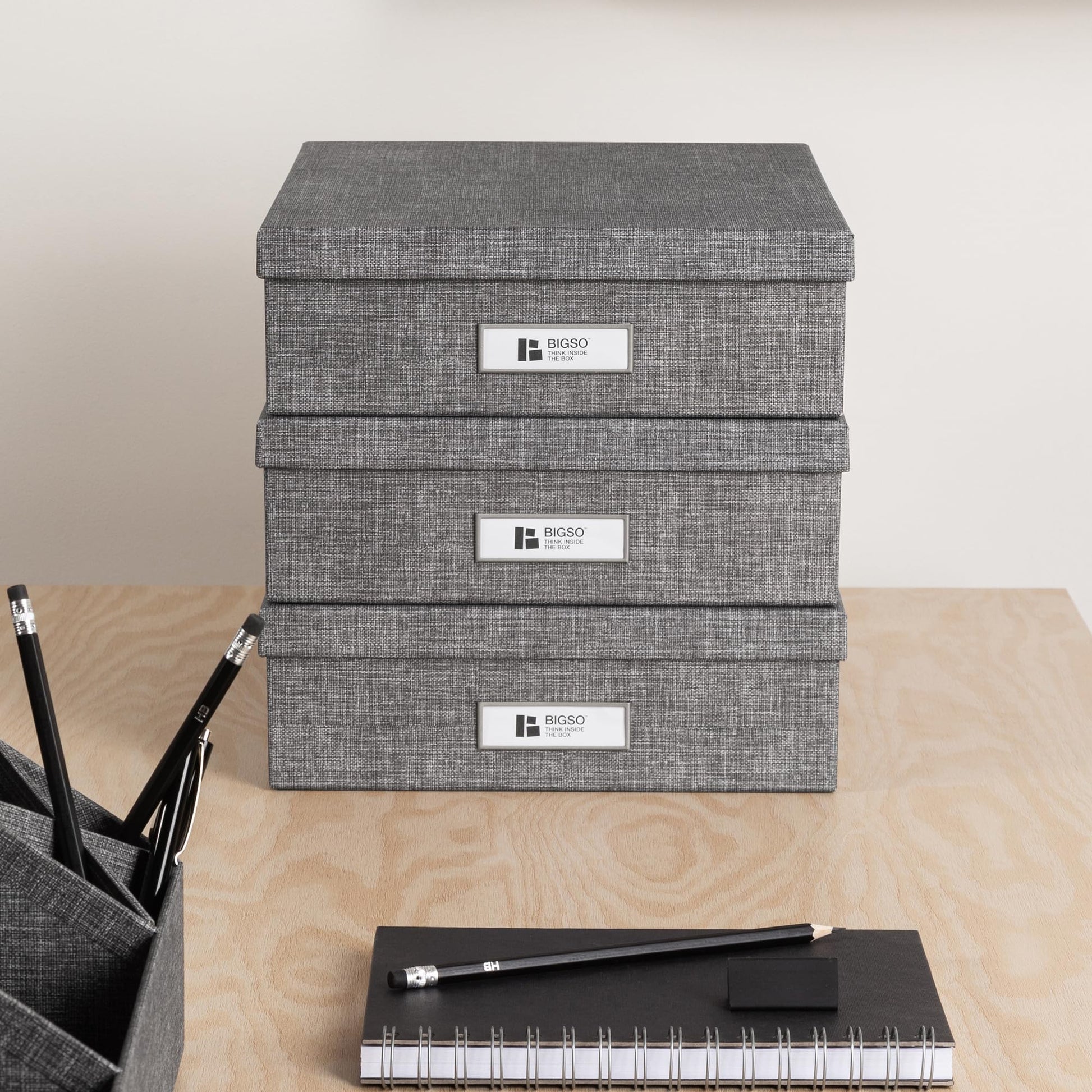 Bigso Oskar Canvas Fiberboard Document Letter Box for Important Paperwork A4 or Letter Size