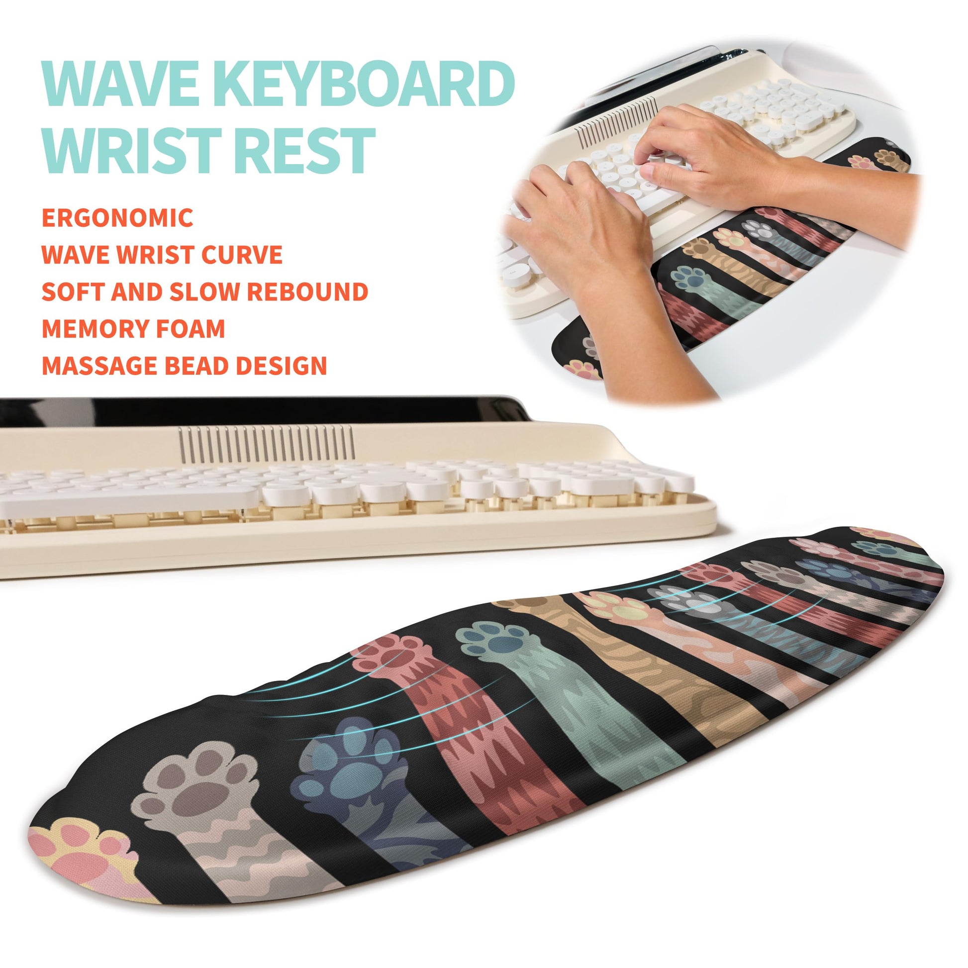 KUOSGM 2-in-1 Ergonomic Set, Wave Rise Keyboard Wrist Rest and Massage Bulge Slope Mouse Pad Wrist