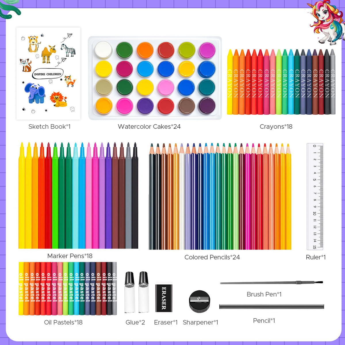homicozy Art Supplies Kit for Kids Ages 4-12,Unicorn Art Case Coloring Set,Drawing Kits with