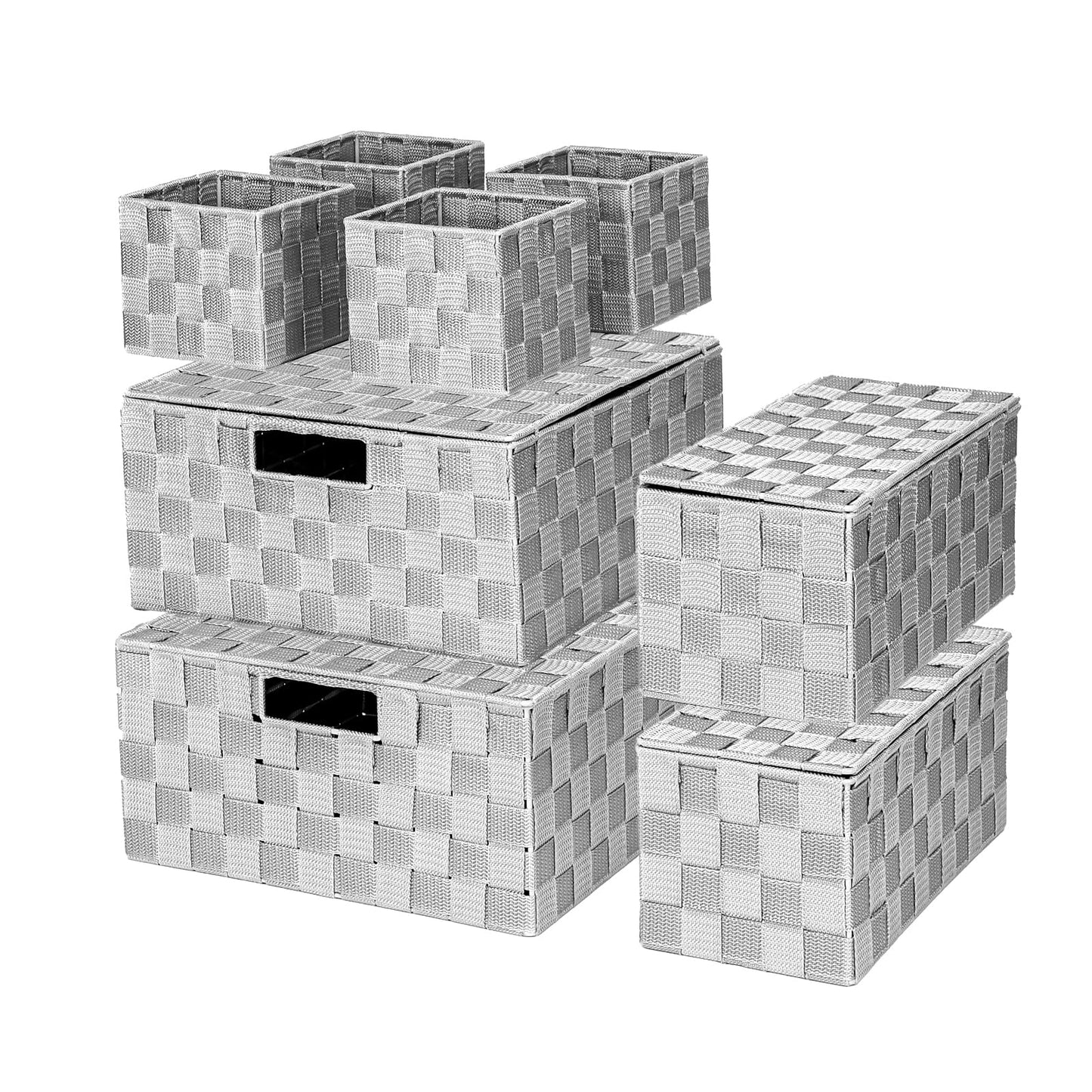 ArcaGuru Woven Polypropylene Basket Set of 8, Woven Storage Basket, Woven Strap Baskets, Woven