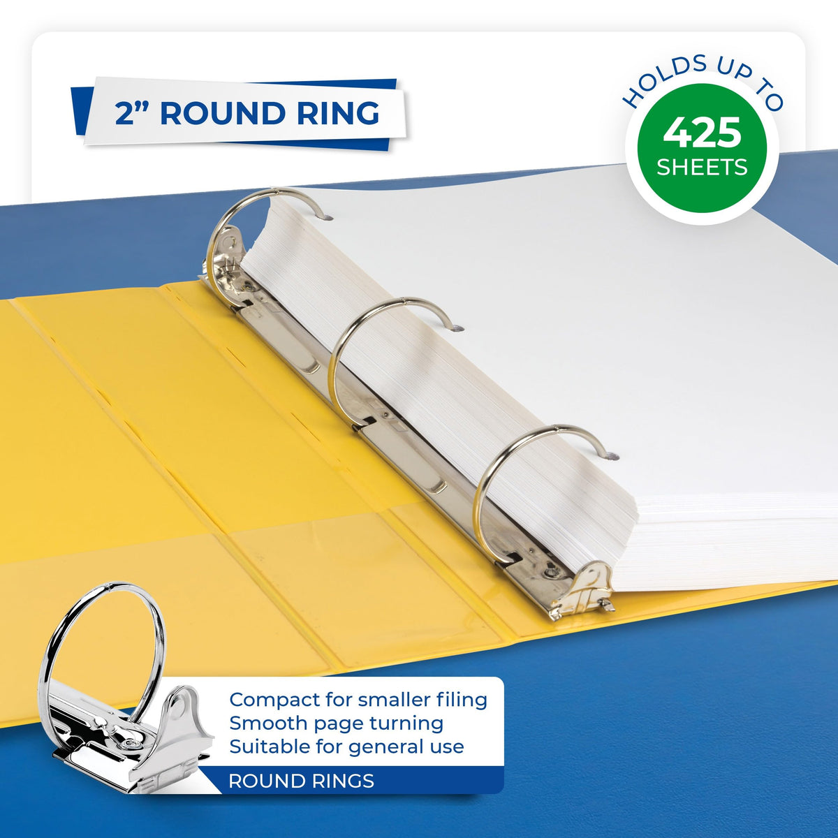 Samsill 2 Inch 3 Ring Binders, Economy Round Ring, Clear View Cover, 425 Sheet Capacity - for