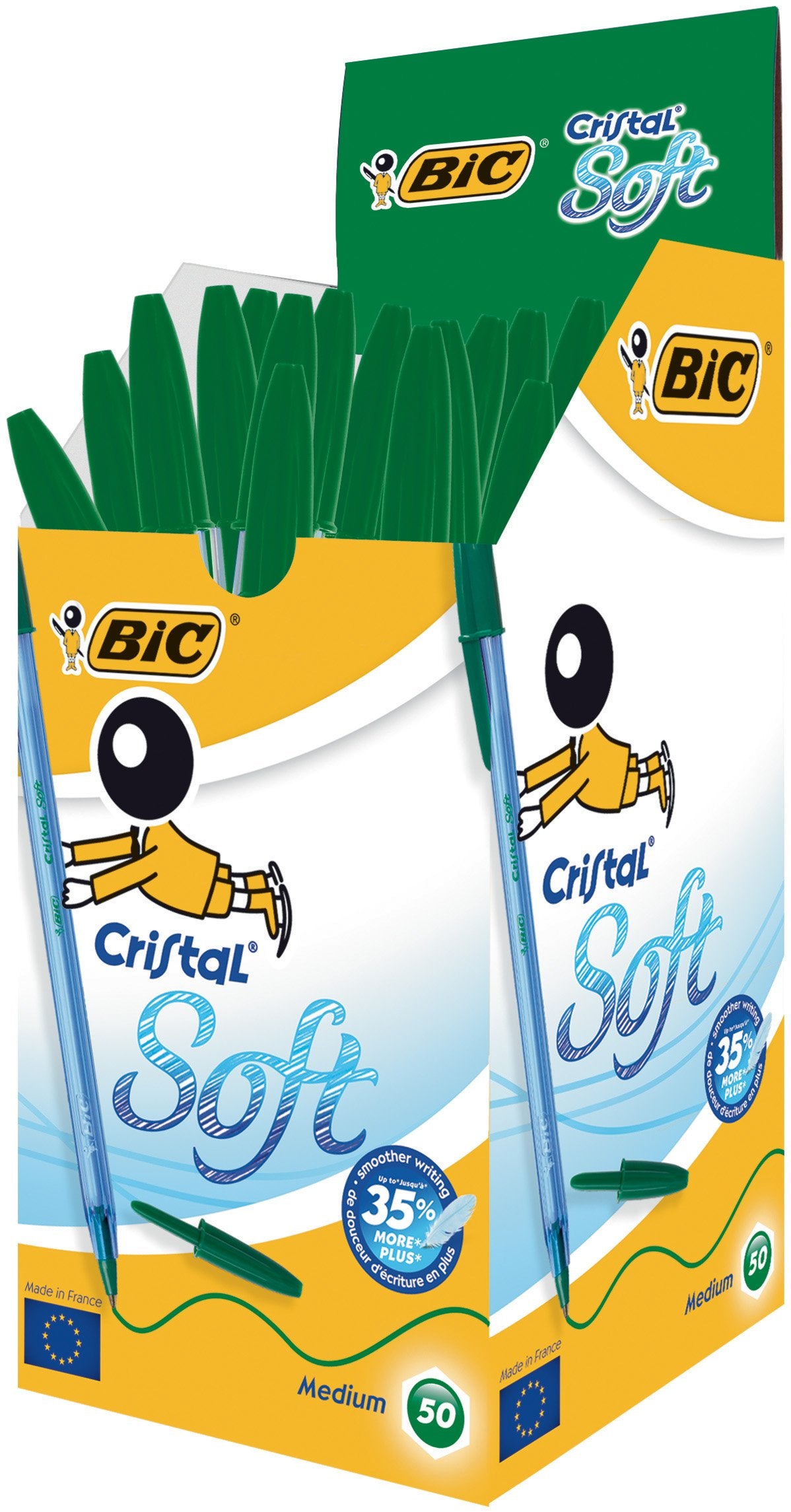 BIC Ballpoint Cristal Soft, 0.4 mm, Box of A 50 pcs, Green