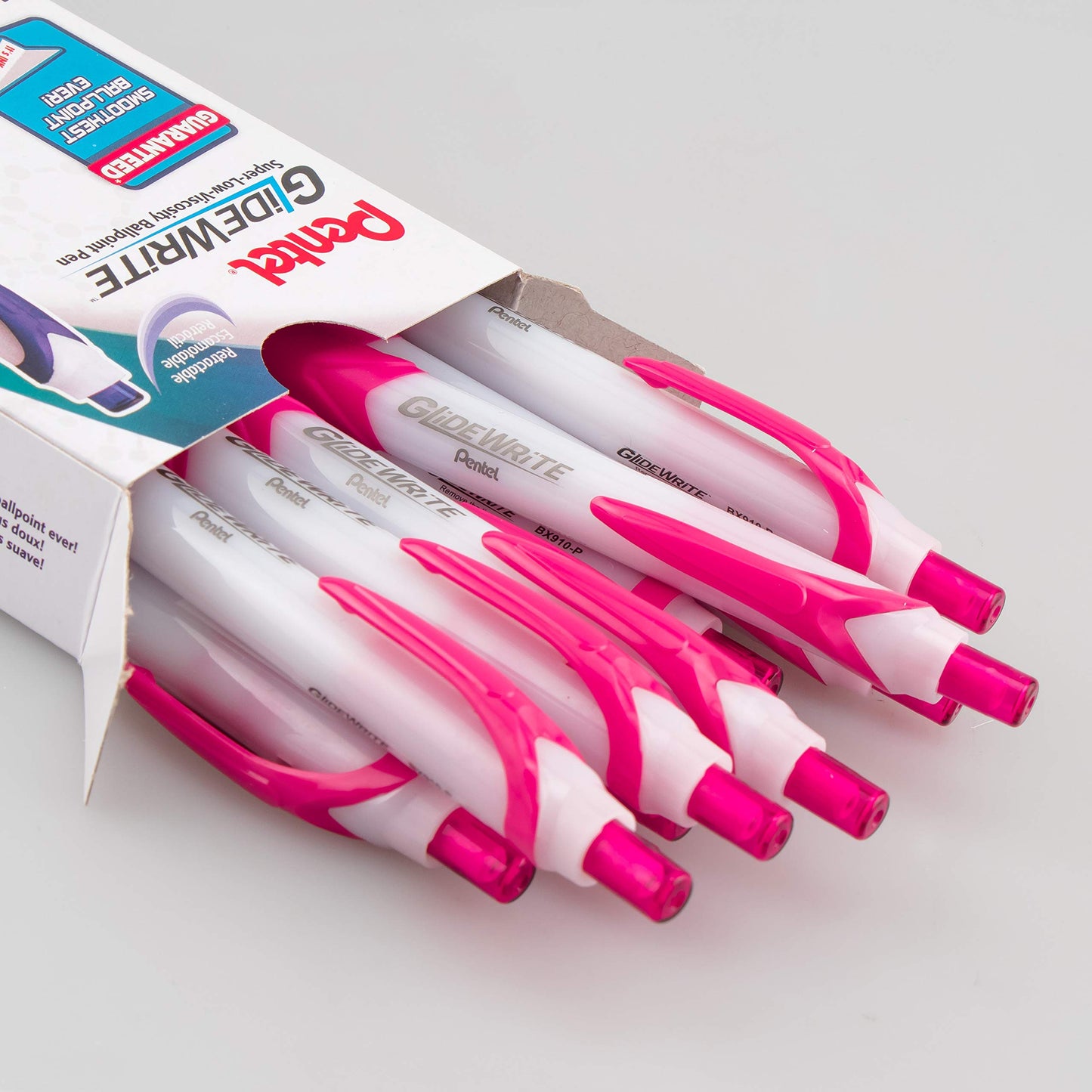 Pentel GlideWrite Ballpoint Pen with TechniFlo Ink, (1.0mm) Medium Line, Pink, Box of 12 (BX910-P)