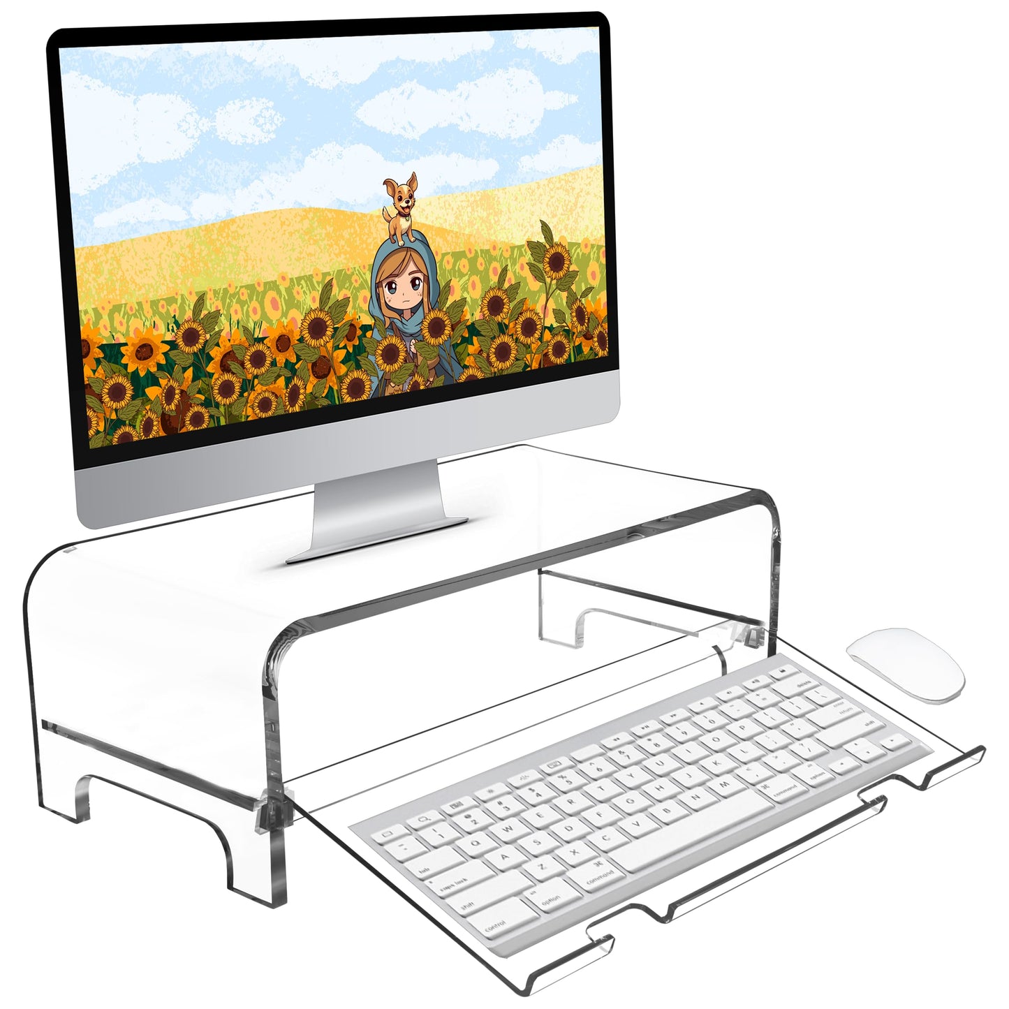AMT 2 Tier 5.7 Inch High Acrylic Laptop Monitor Stand & Computer Riser with Cat Keyboard Protector
