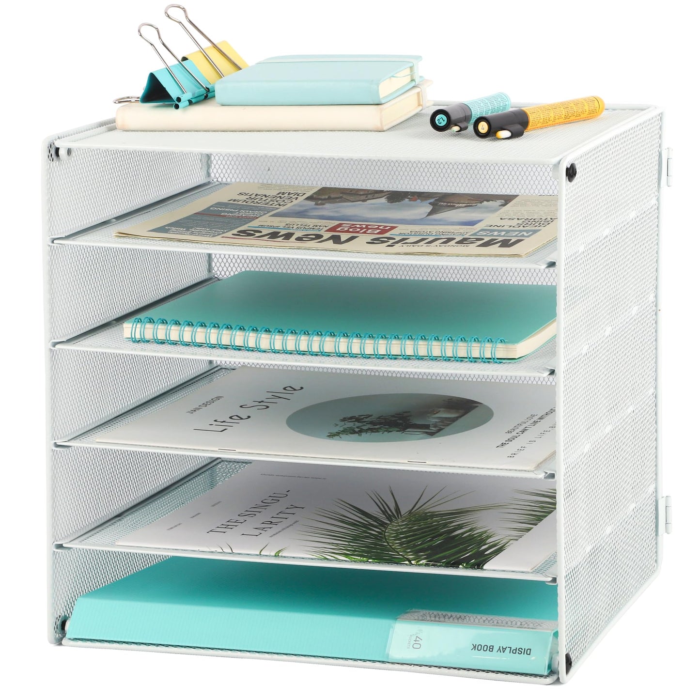 EASEPRES 5 Slot Mesh Desk Organizer Tray, File Paper Letter Folder Holder Desktop Paper Sorter Mail