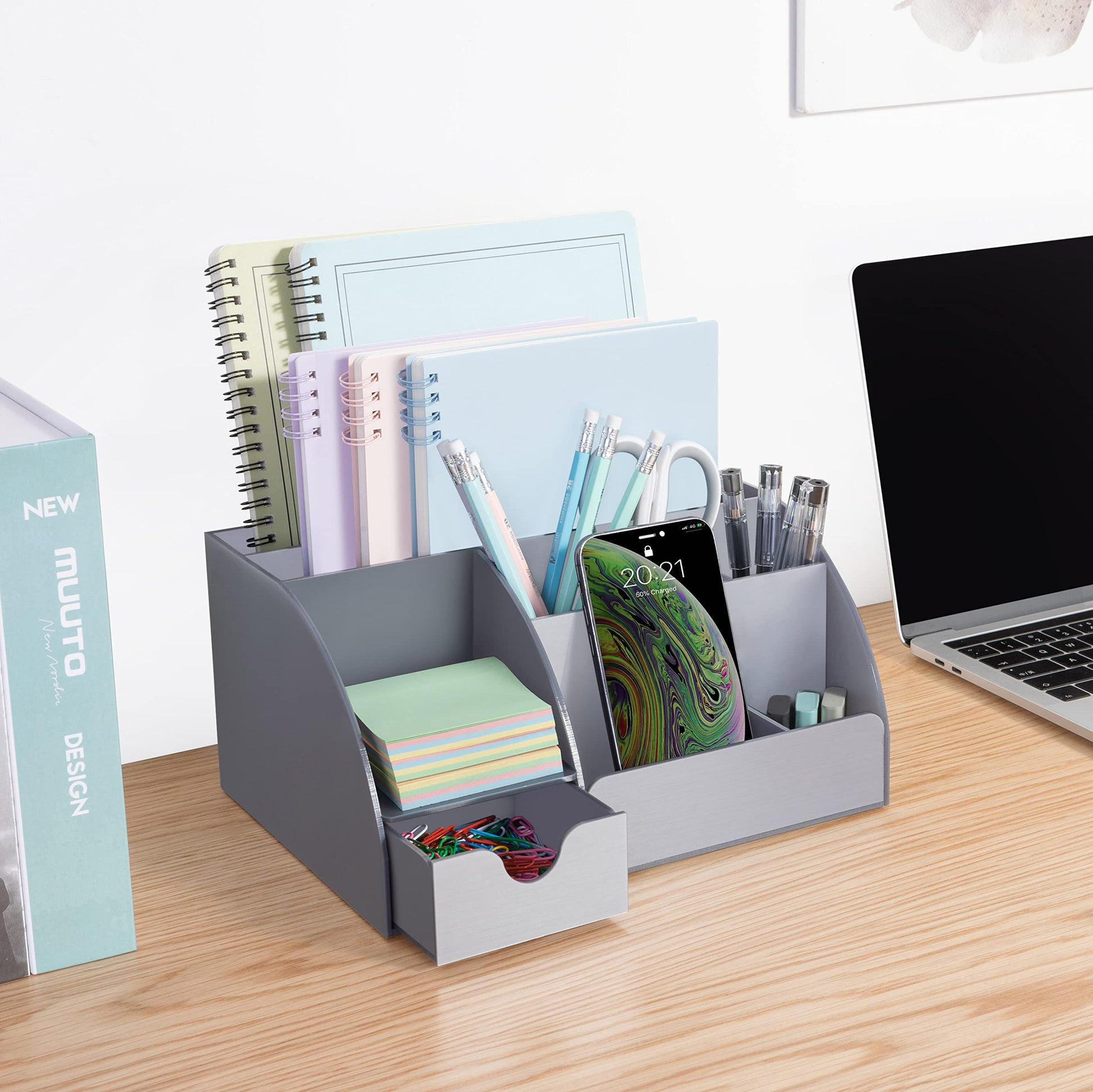 My Space Organizers Grey Desk Organizer, 9 Compartments, Office Supplies and Desk Accessories