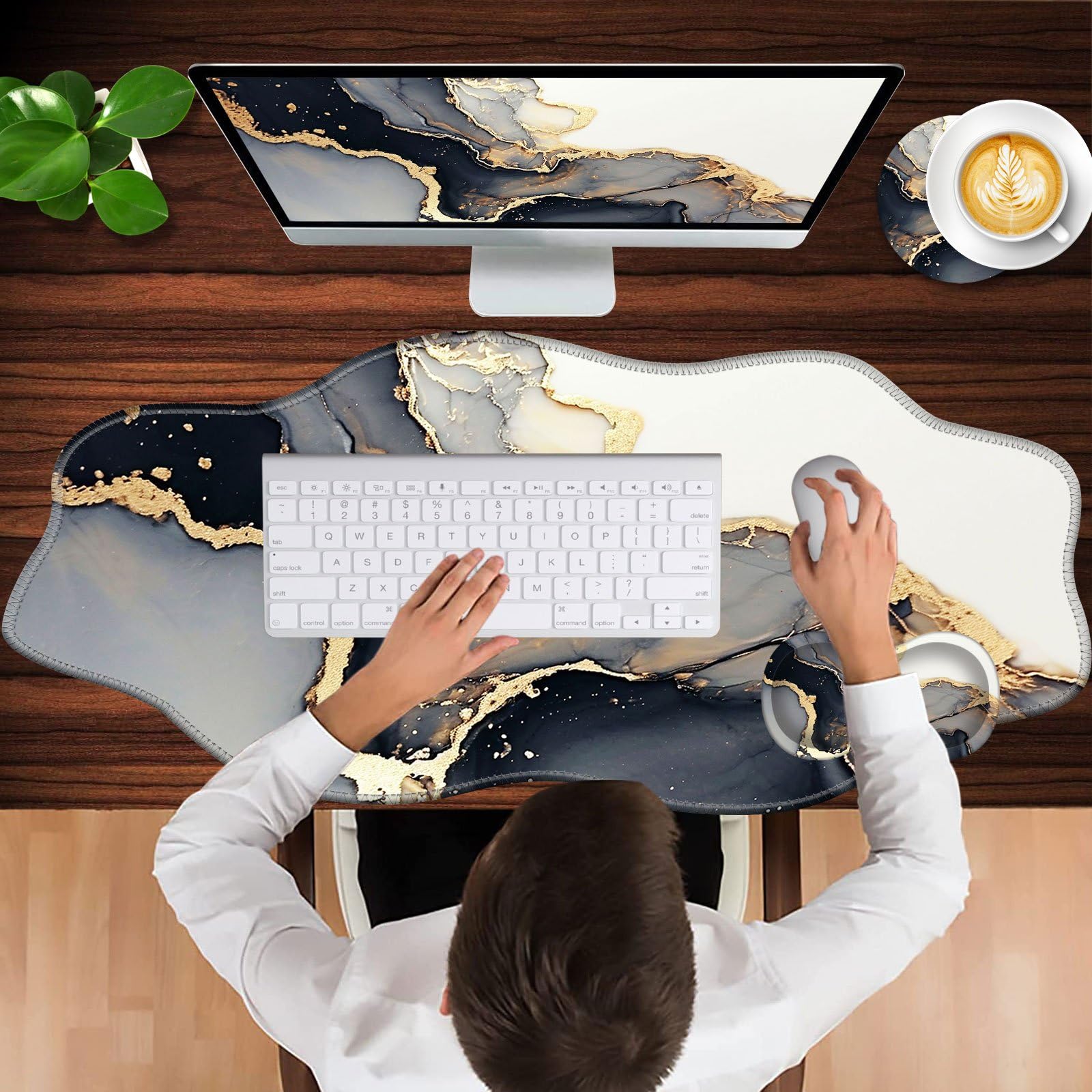 CICPLKSE Mouse Pad with Wrist Support + Desk Mat + Coaster 3 in 1 Set, XXL Large Gaming Mousepad