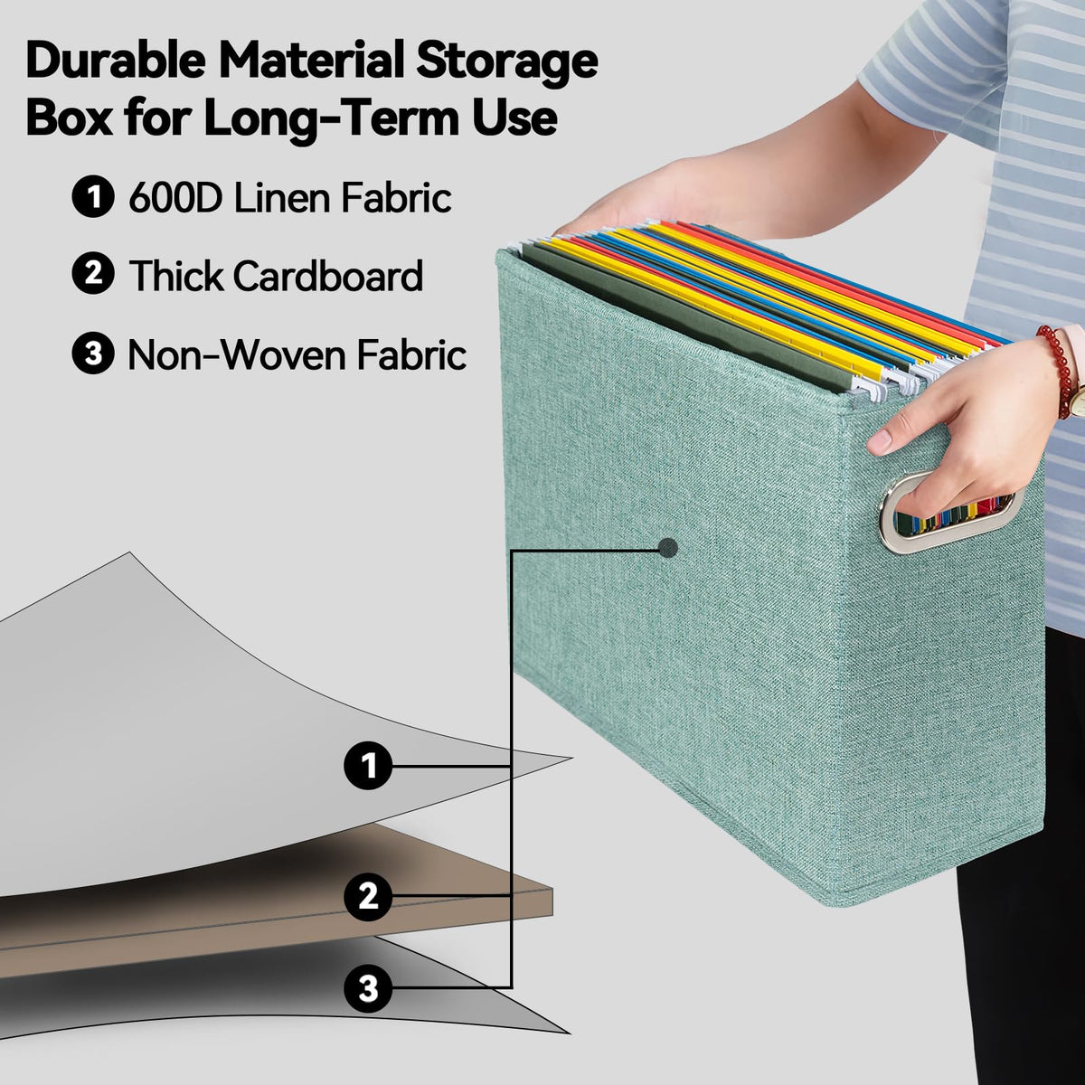 ComfortKeeper 2 Pack Letter Size File Storage Box Collapsible，Fabric Hanging File Folders