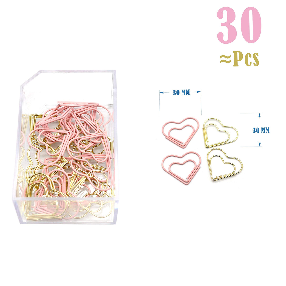 Gold Pink Binder Clips and Paper Clips Set (3-in-1 Boxed), for Office School Supplies Teachers