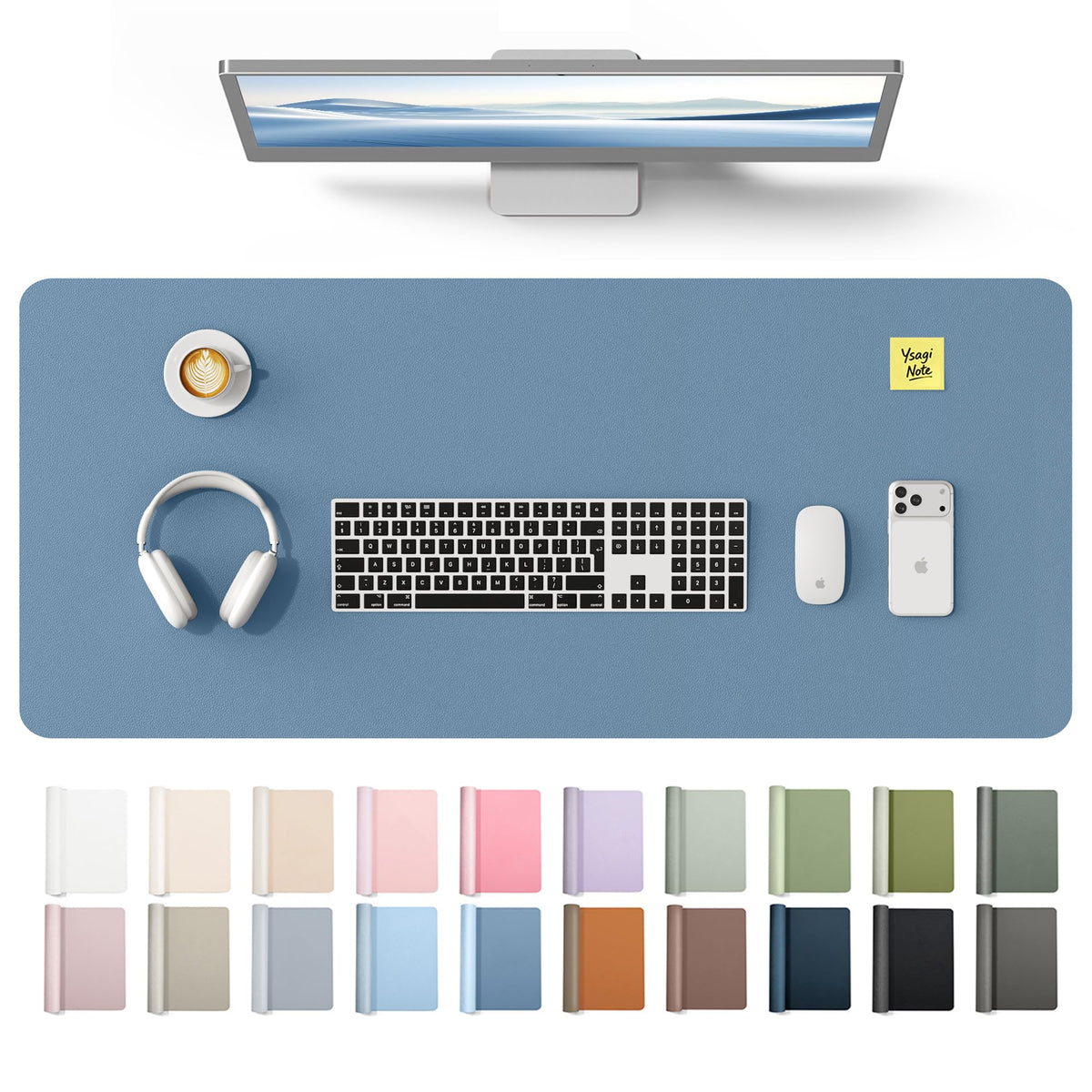 YSAGi Leather Desk Protector, Office Mat, Large Mouse Mat, Non-Slip PU Leather Blotter, Laptop Desk