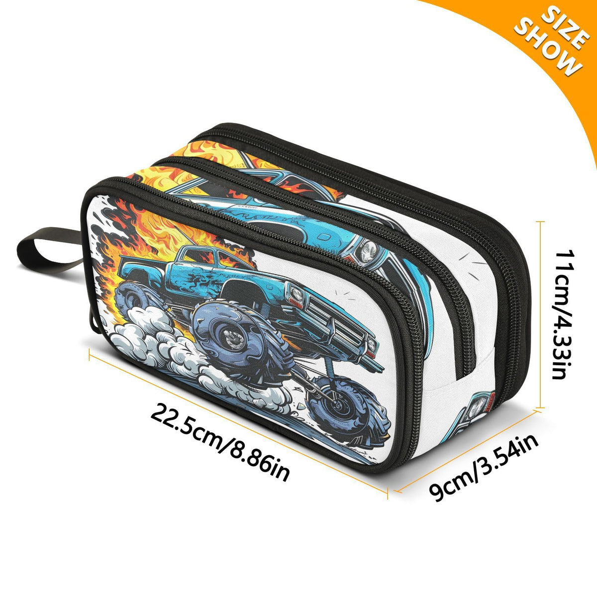 BOENLE Truck Flame Pencil Case Box Boys Girls Large Pencil Pouch with Zipper Compartments Big