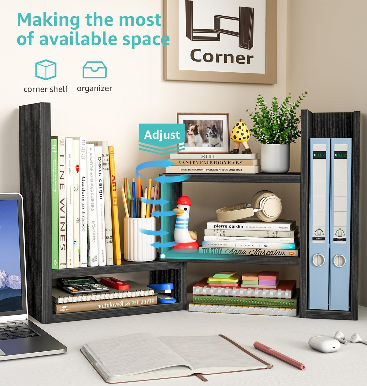 Desktop File Organizer Desk Organizer Shelf - Black Office Organization Shelves for Top of Desk