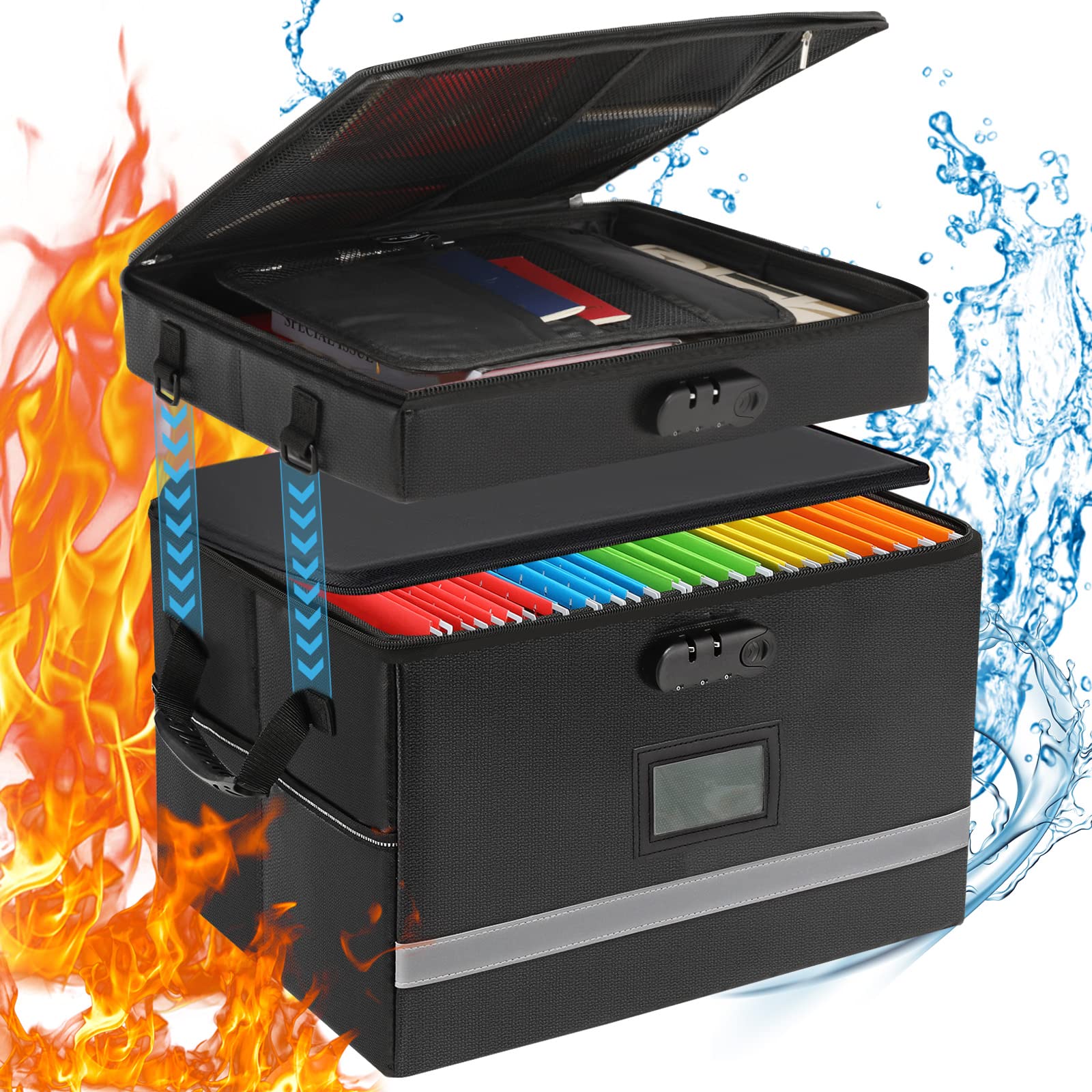 EXLIFBAG Fireproof File Organizer with Lock, 2 Layer