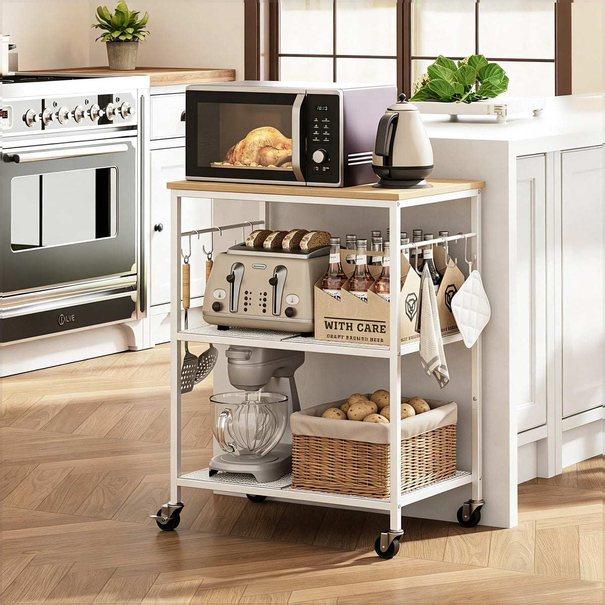 Homleke 3-Tier Rolling Kitchen Microwave Cart, Utility Cart