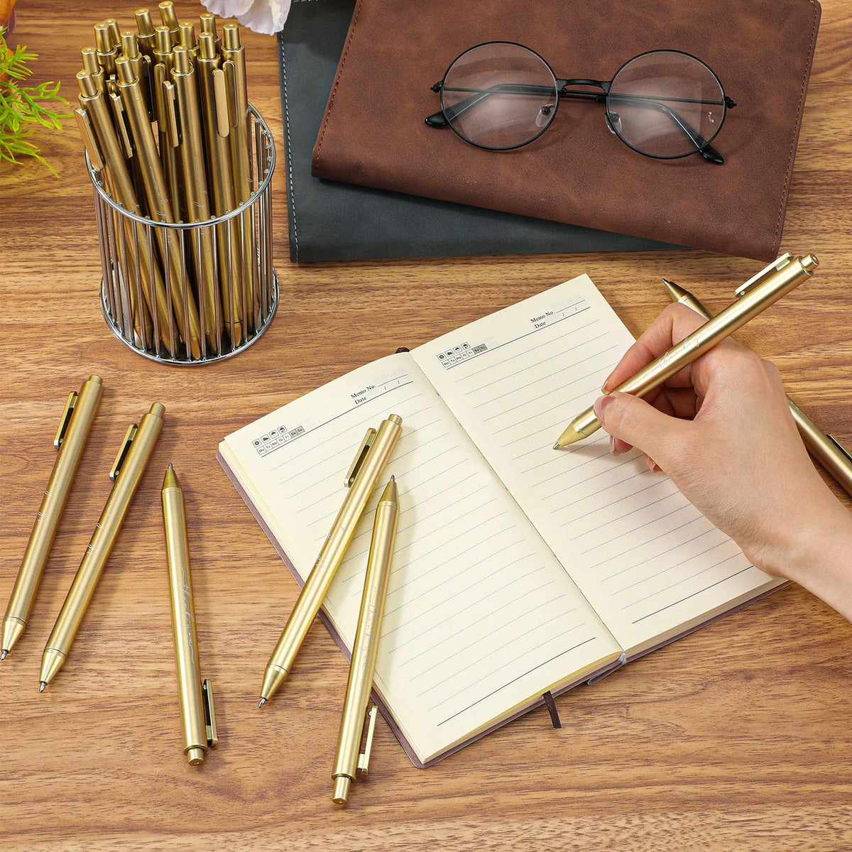 Dispowreath 50 Pcs Thank You Pen Bulk Cute Server Ballpoint, Gold