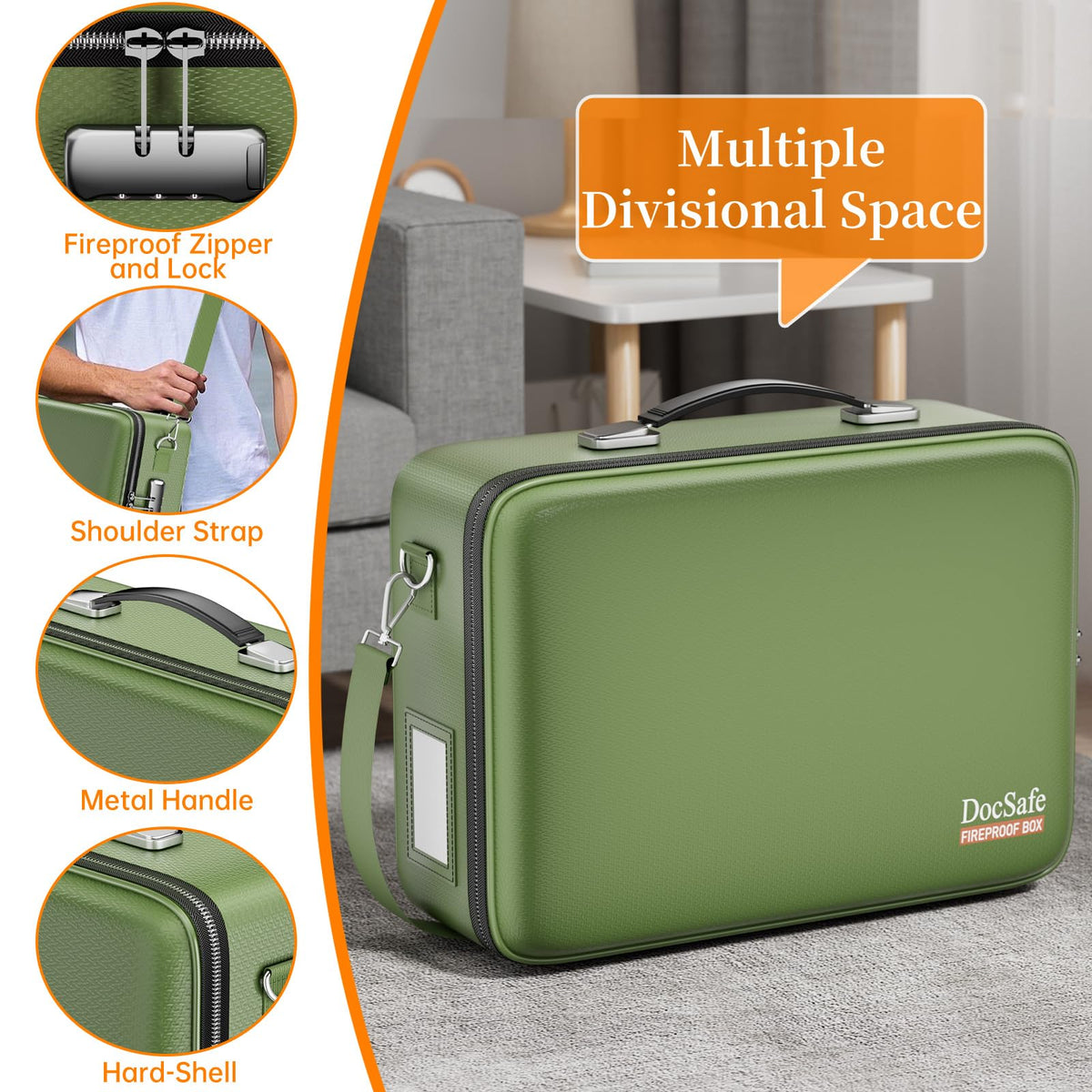 DocSafe Fireproof Document Box Hard Case with Lock ＆ Accordion File Folder