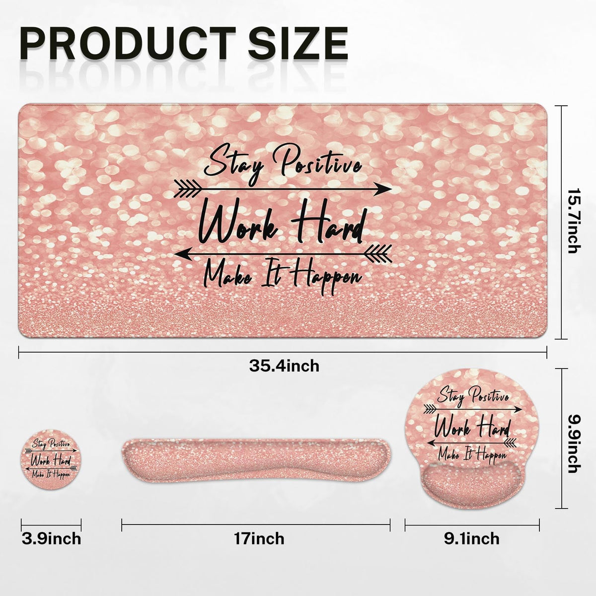 Arttown Keyboard Mouse Pad Set, 4 in 1 Desk Mat Set Rose Gold