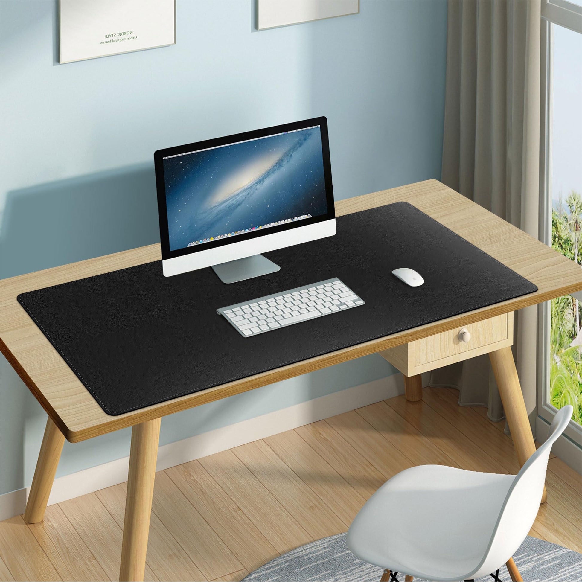 Mydours 43.3" x 15.7" XL Large Desk Mat PU Leather Gaming Mouse Pad, Black