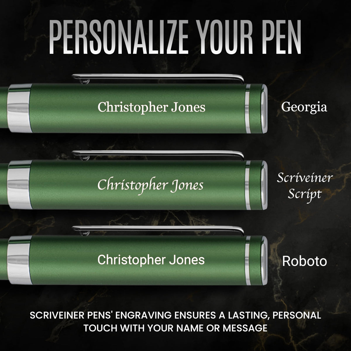 Scriveiner Personalized Luxury EDC Fountain Pen (Medium), Stunning Matt Green Pocket Pen, Chrome