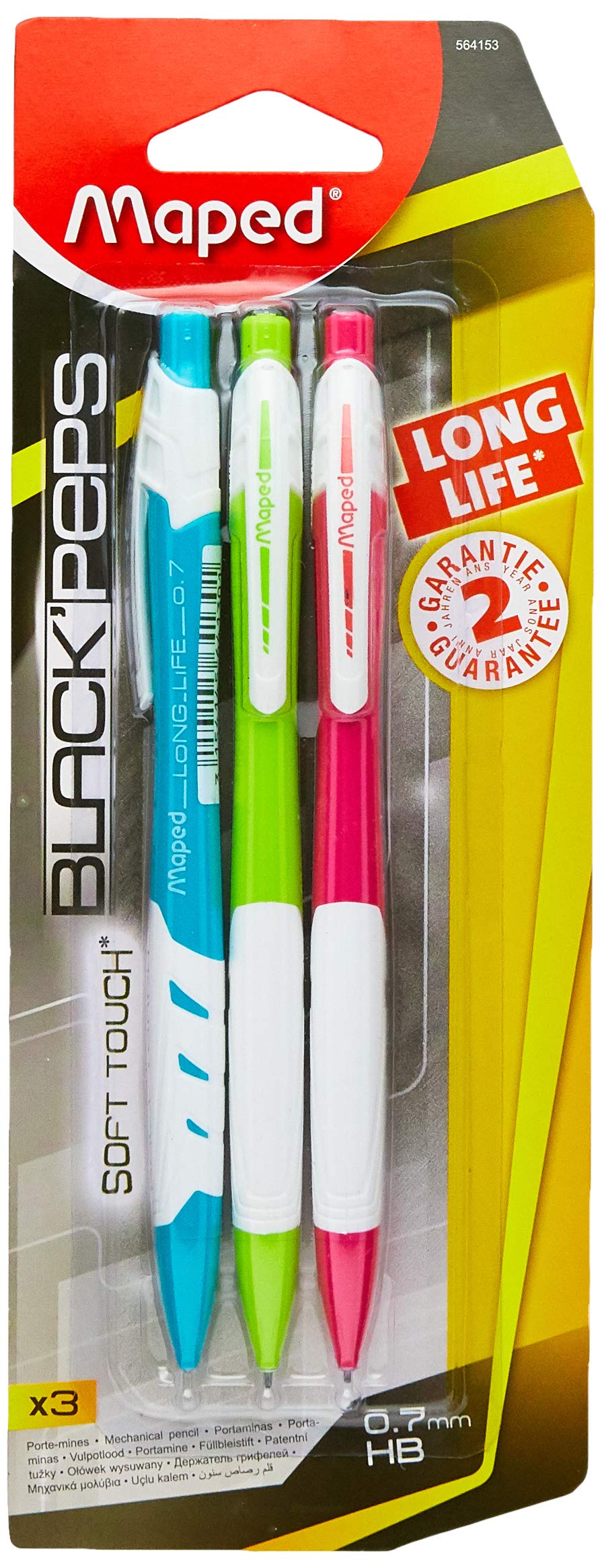 Maped 564153 Mechanical Pencil Long Life, Thickness 0.7 mm, Pack of 3