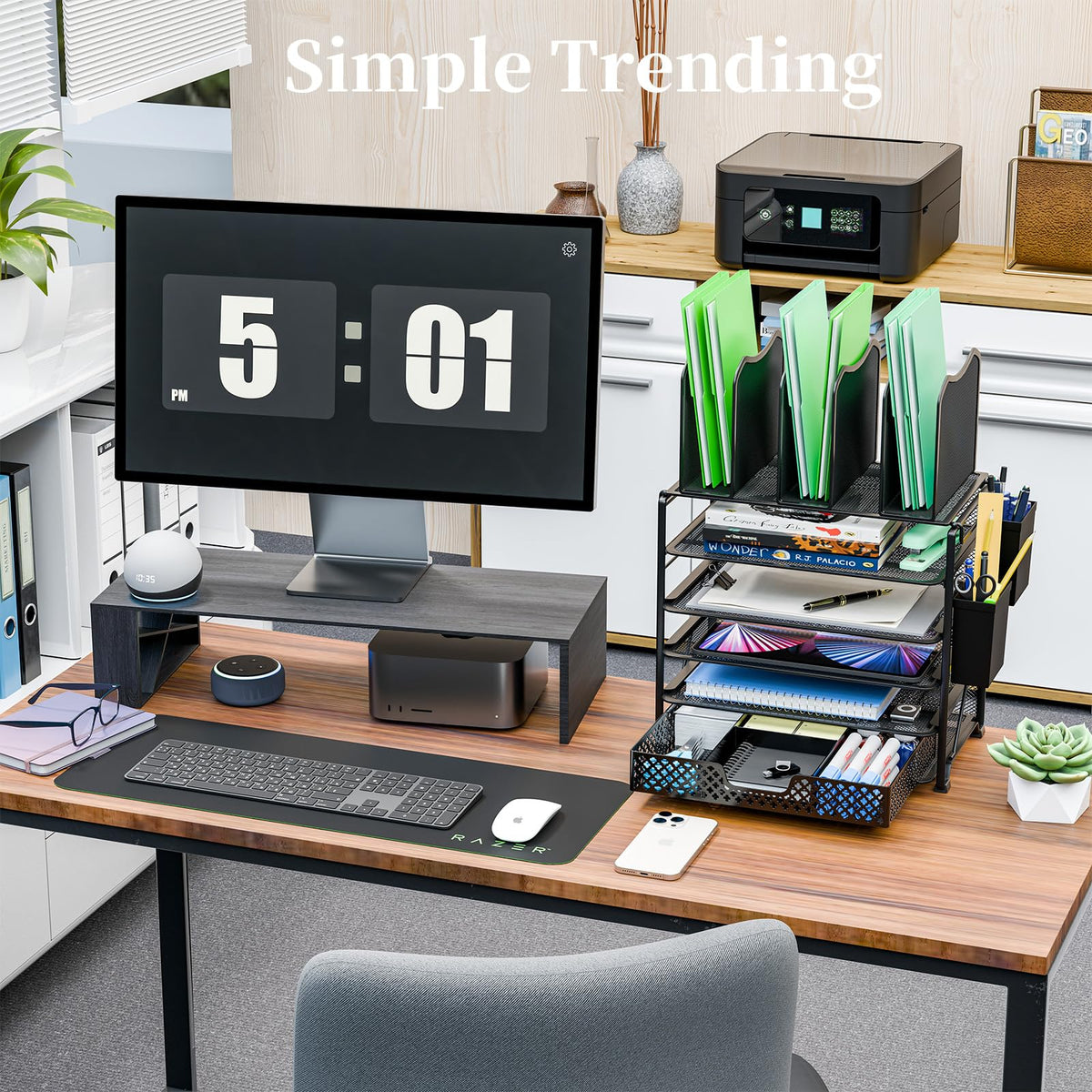Simple Trending 5 Tier Mesh Desk File Organizer, Paper Letter Tray File Holder with Sliding Drawer