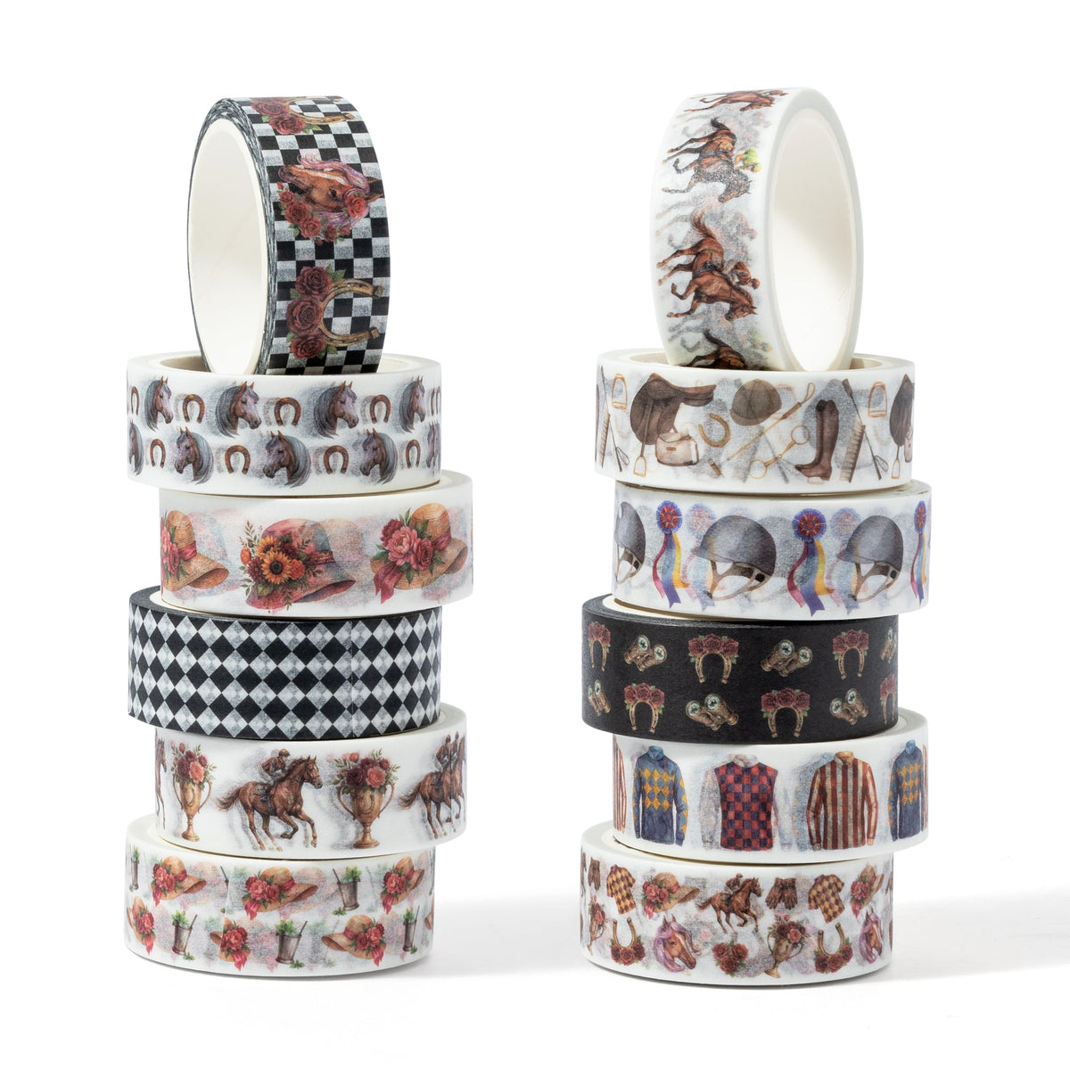 BkeeCten Kentucky Derby Washi Tape - 12 Rolls Horse Racing Silhouette Jockey Silk Bridle Scrapbook