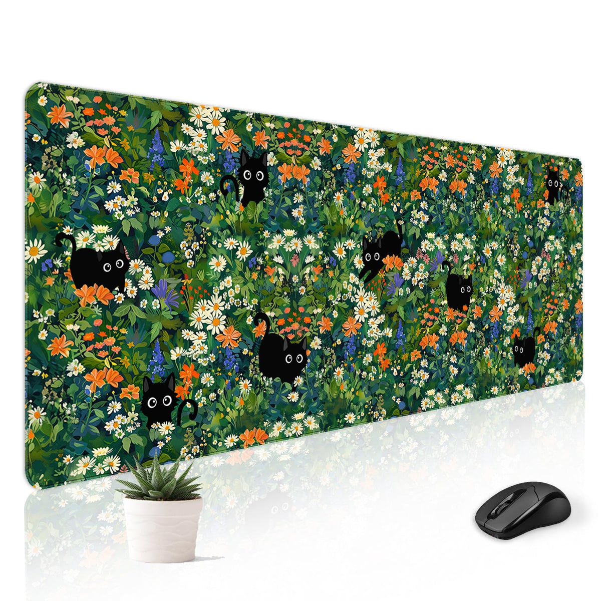 Stanoha Cute Desk Mat for Keyboard Desktop Extra Large Mouse Pad, Black Cat