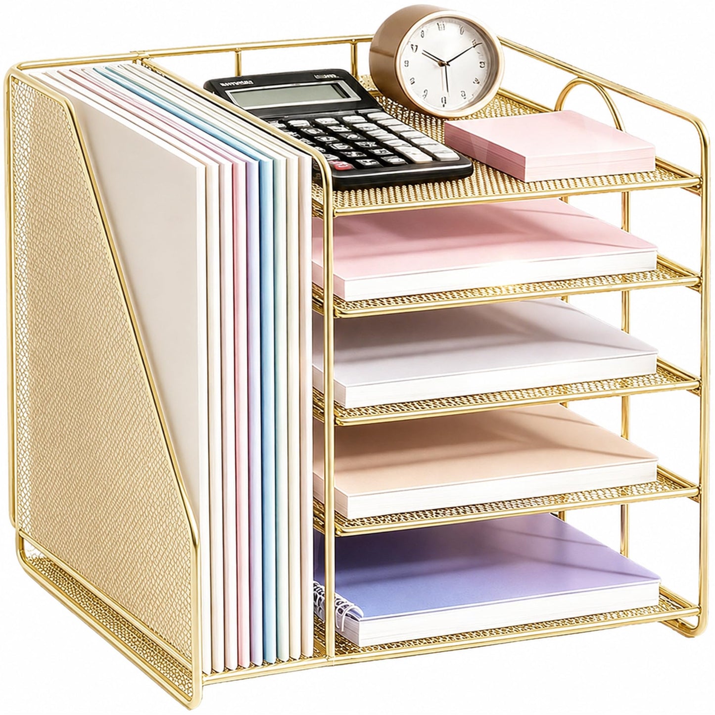 OPNICE Desk Organizer, 5-Tier Paper Organizer Letter Tray, Gold