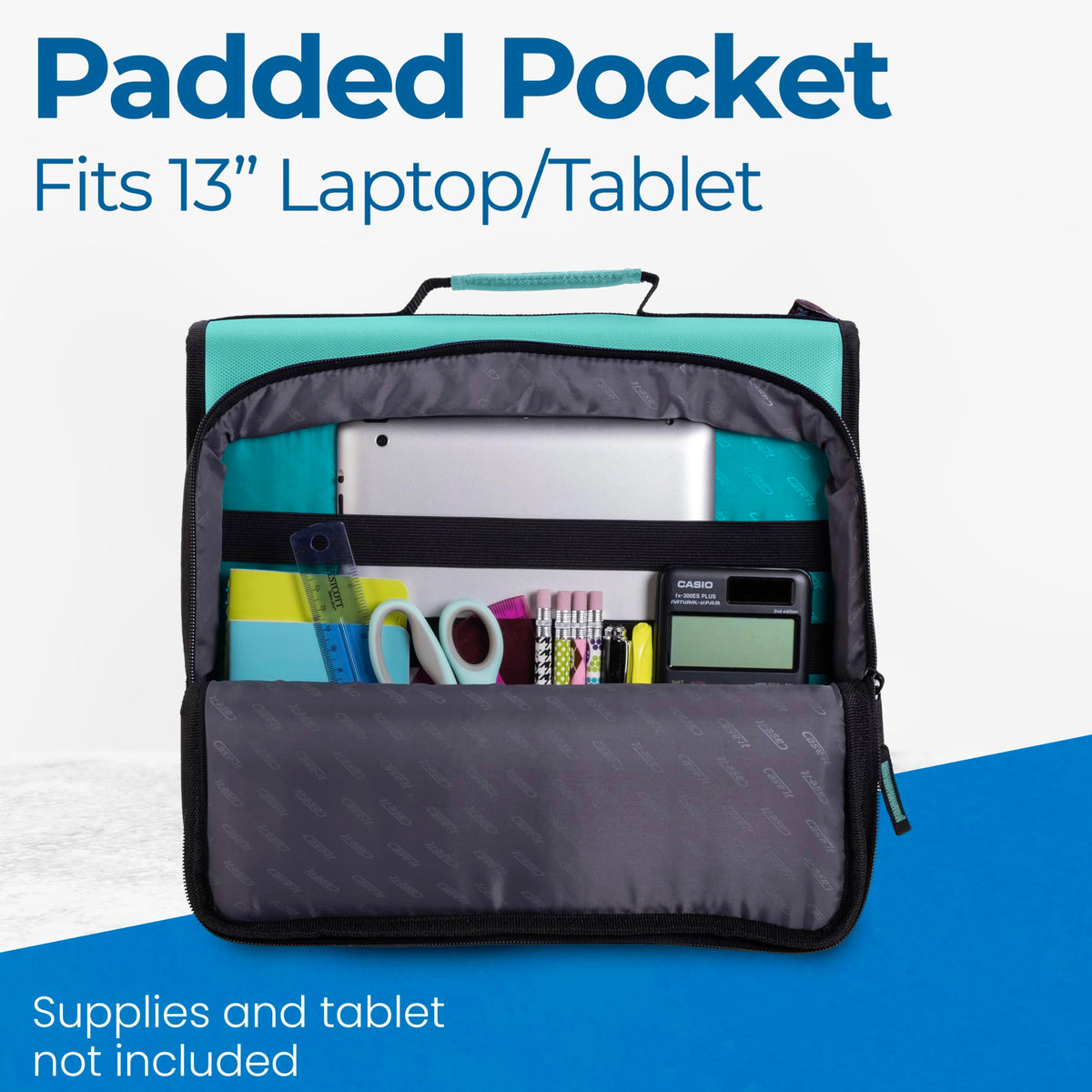 Case-it School Zipper Binder | 2" O-Rings | 400-Sheet | LT-007 Spearmint
