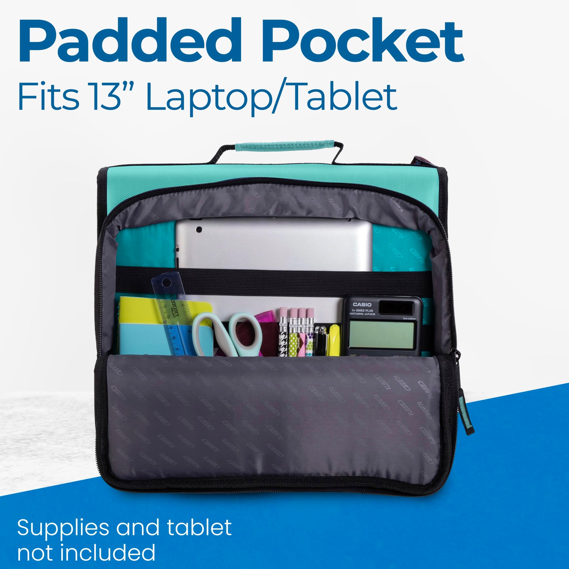 Case-it School Zipper Binder | 2" O-Rings | 400-Sheet | LT-007 Spearmint