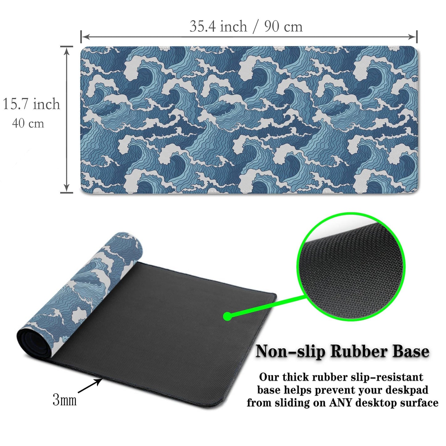 Samgula Large Desk Pads Blue and White Desktop Pad, Pc Mouse Pad Keyboard Mat, Desk Pad Gaming