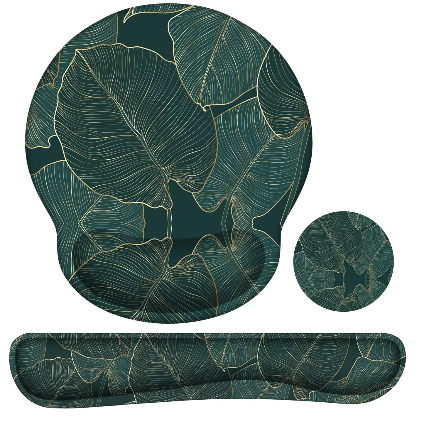 iLeadon Ergonomic Mouse Pad with Wrist Support, Green Leaves Desk Mat Set