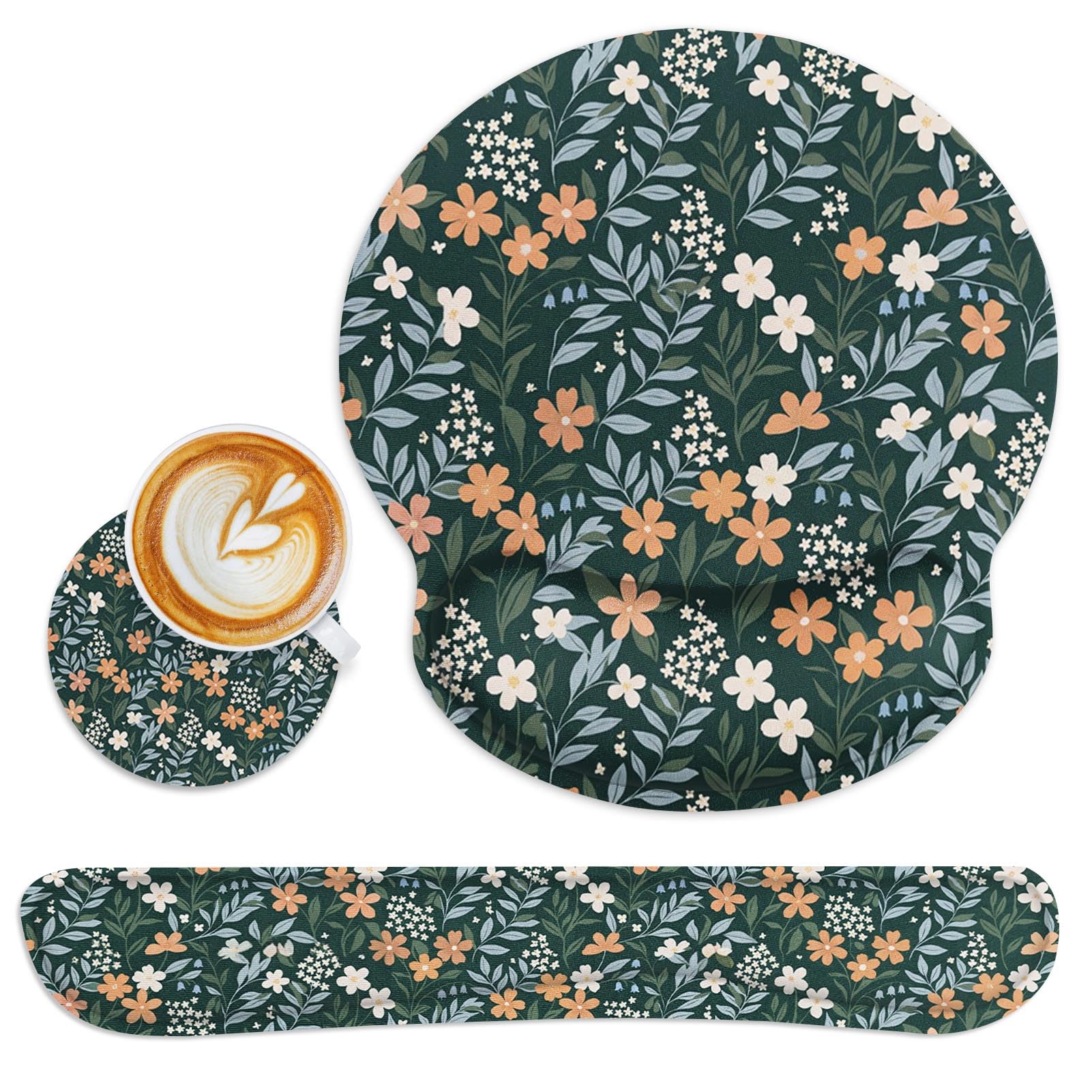 Britimes Ergonomic Mouse Pad Set with Wrist Rest, Floral Wildflower